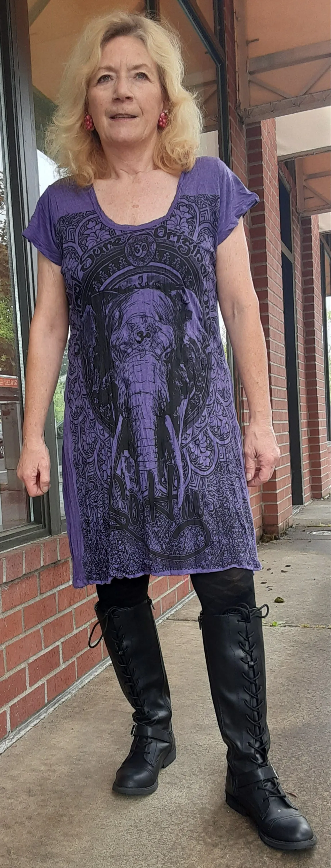 Cotton Tee Shirt Dress ~ Elephant Print - Two Colors