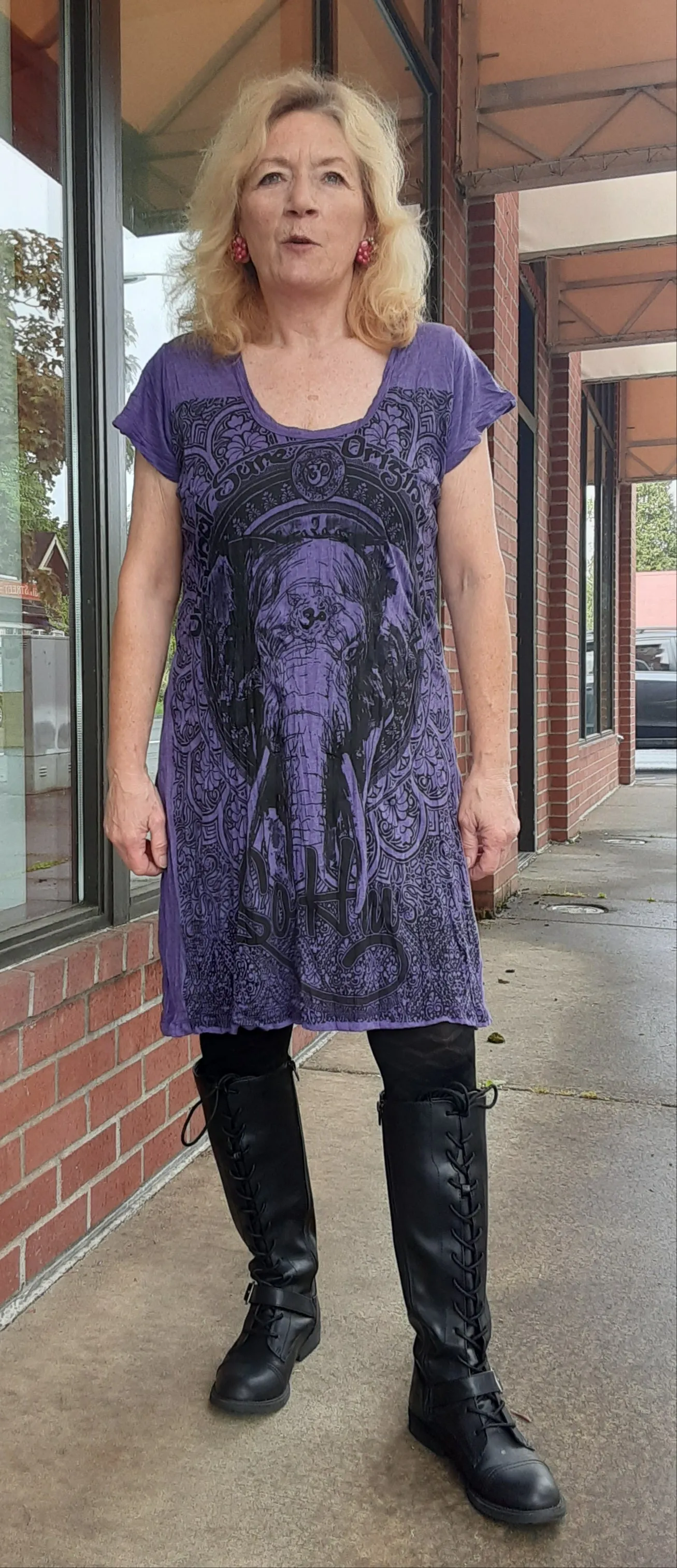 Cotton Tee Shirt Dress ~ Elephant Print - Two Colors