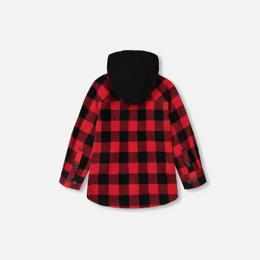 Deux Par Deux Polar Lumberjack Hooded Shirt - Red