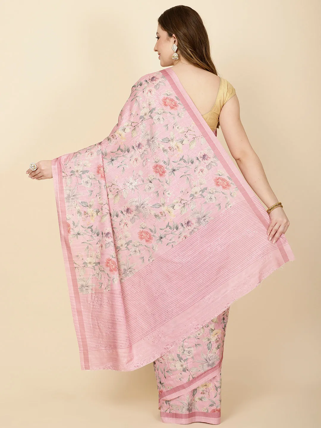 Digital Floral Printed Tussar Saree