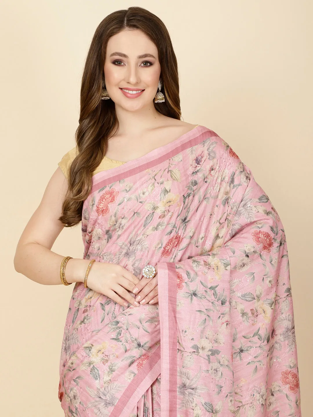 Digital Floral Printed Tussar Saree