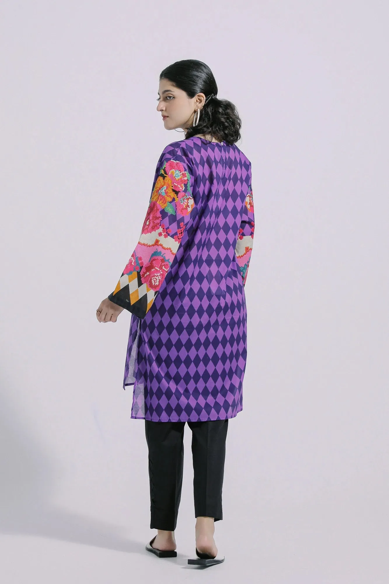 Ethnic Purple Diamonds Printed Lawn Shirt