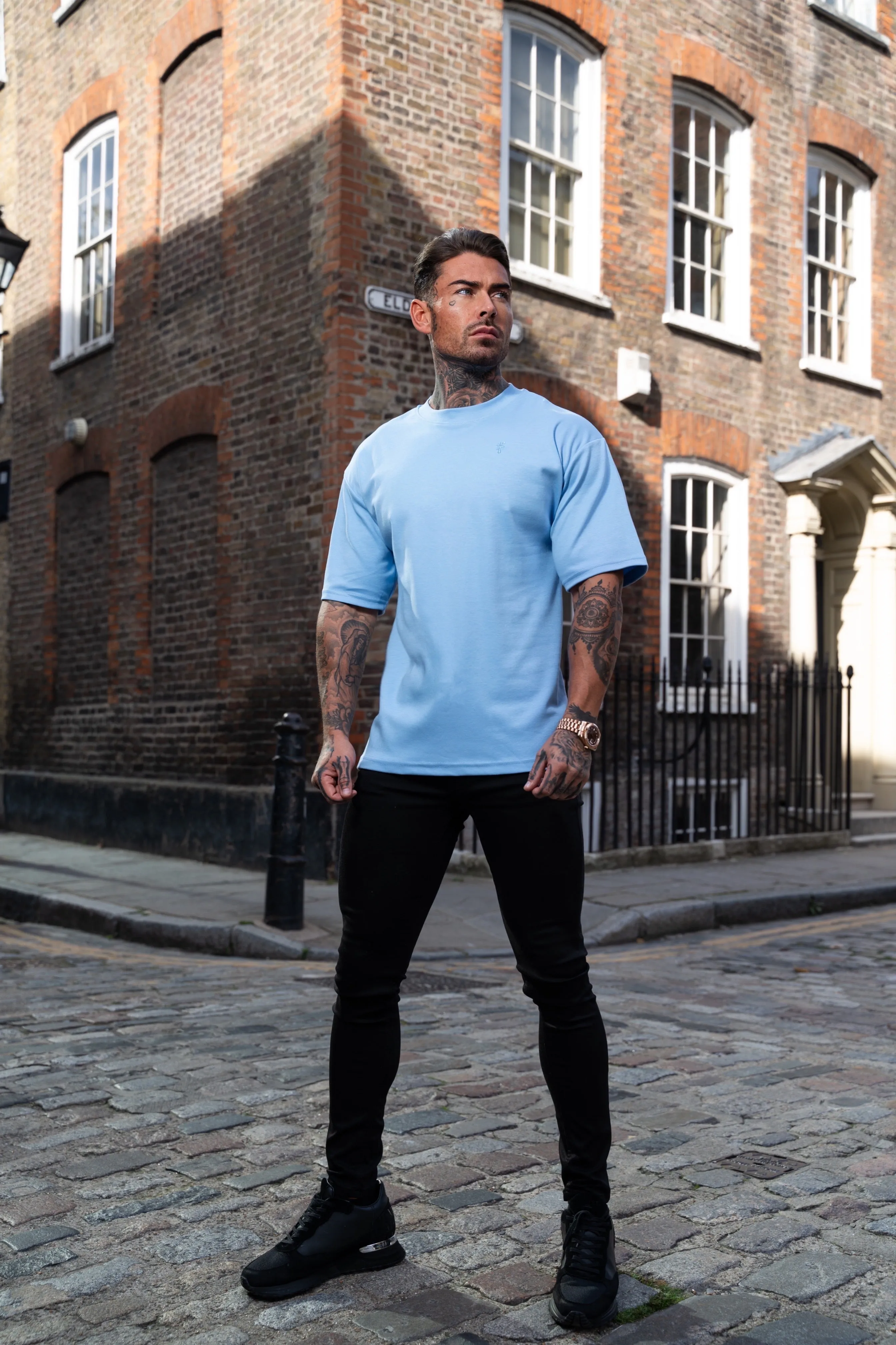 Father Sons Classic Light Blue Oversized Crew T Shirt - FSH872