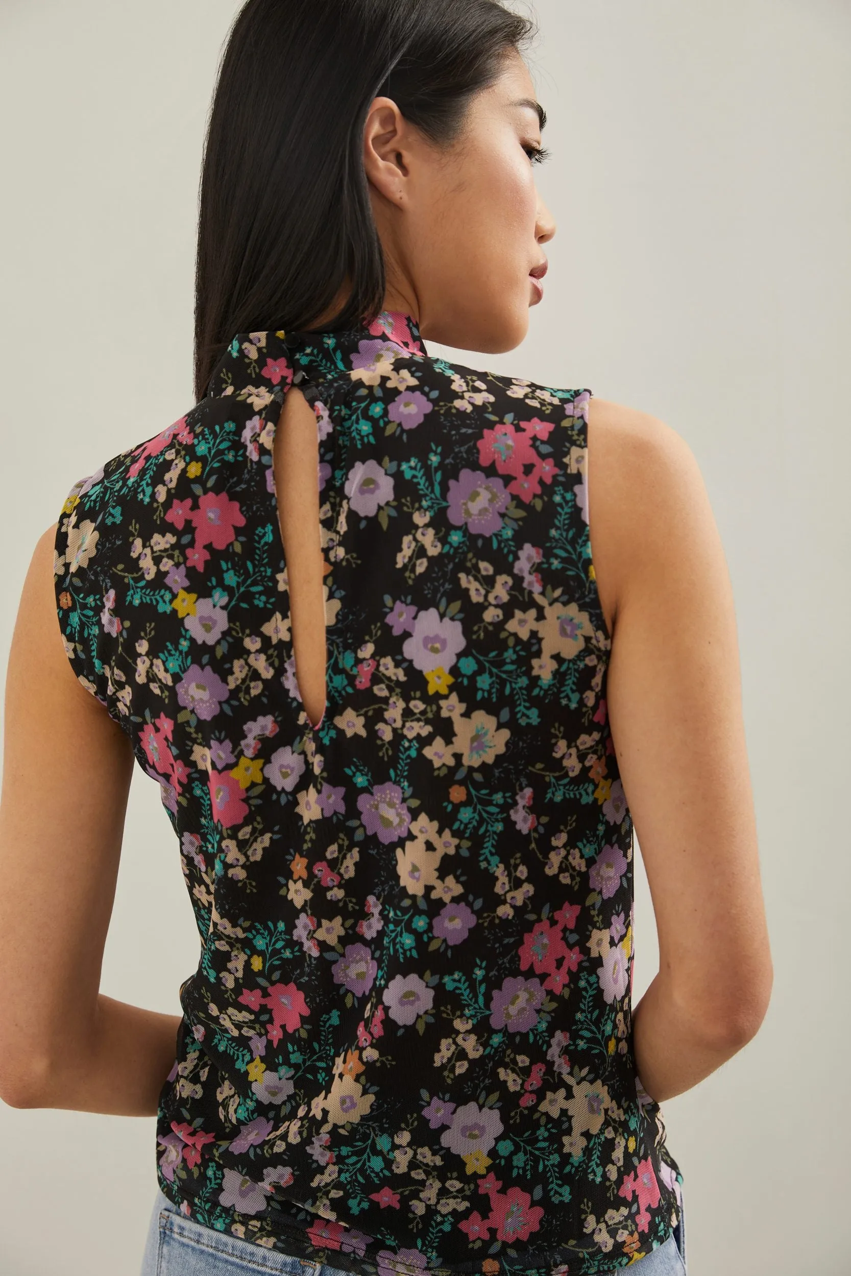 Floral printed micro mesh top