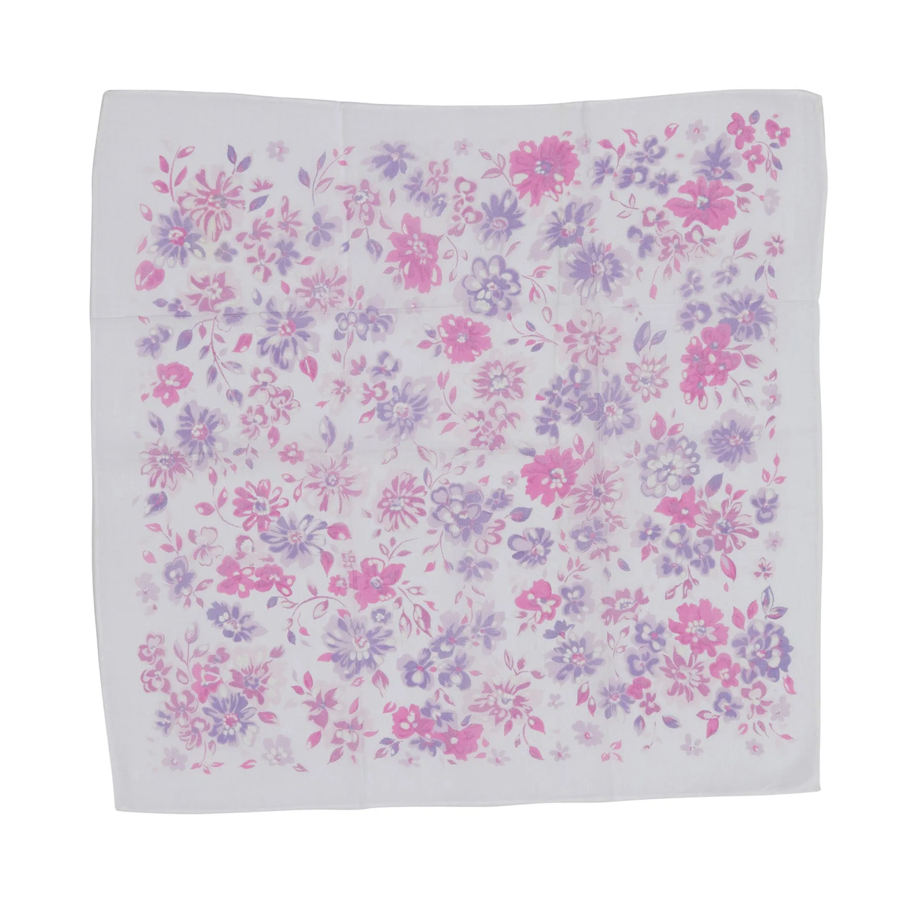 Floral' Printed Pattern Hand-Rolled Cotton Ladies Handkerchief