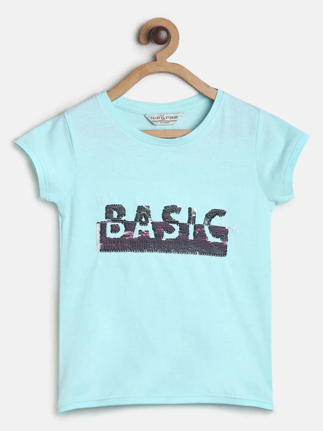 Girls Sky Blue Printed T-shirt