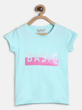 Girls Sky Blue Printed T-shirt