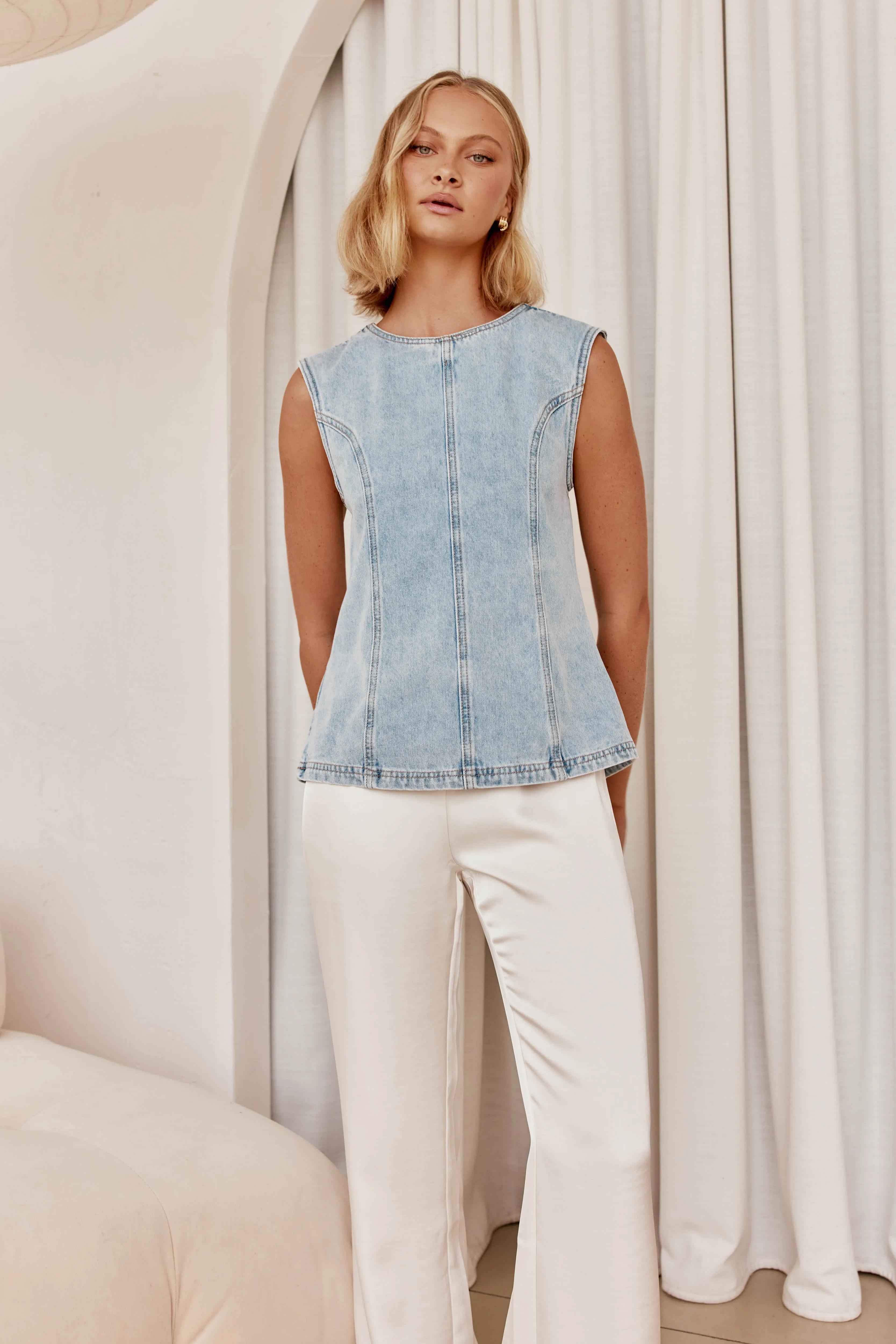 Gracen Denim Top (Blue)