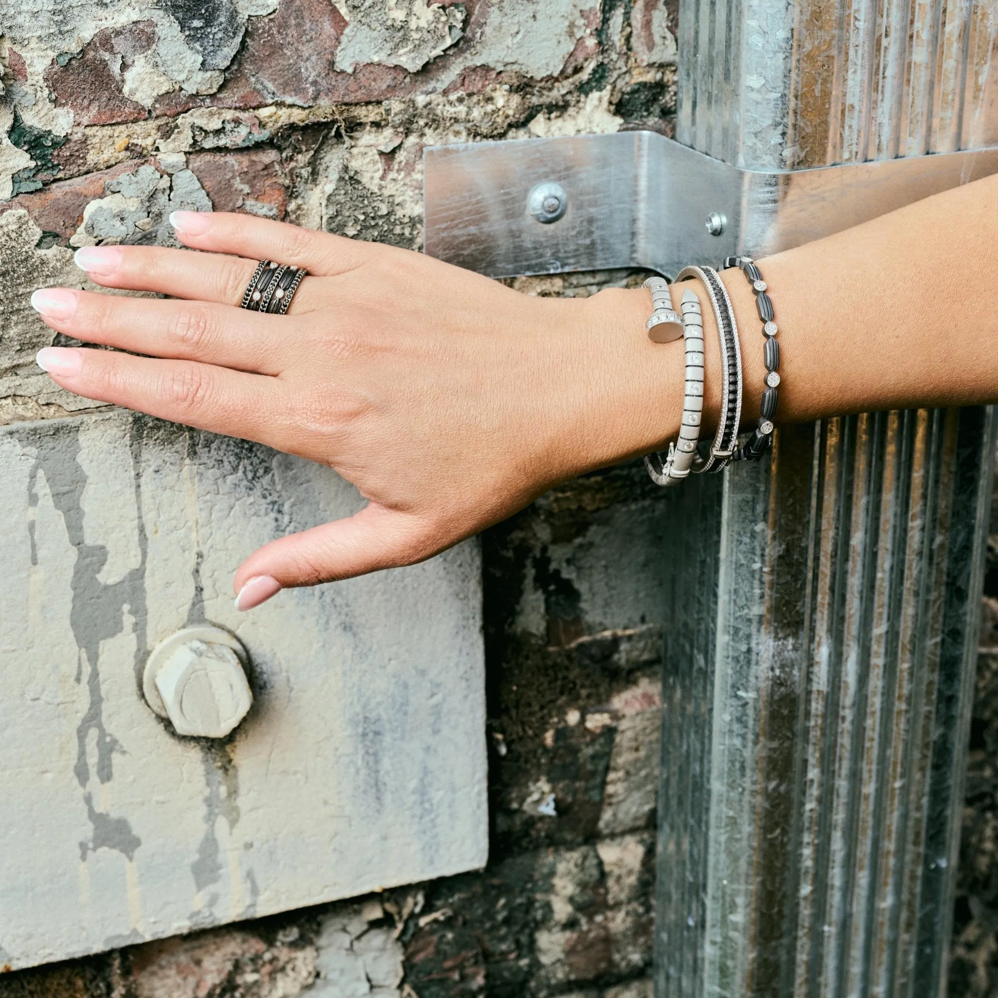 Industrial Finish Ribbed Metro Hinge Bracelet