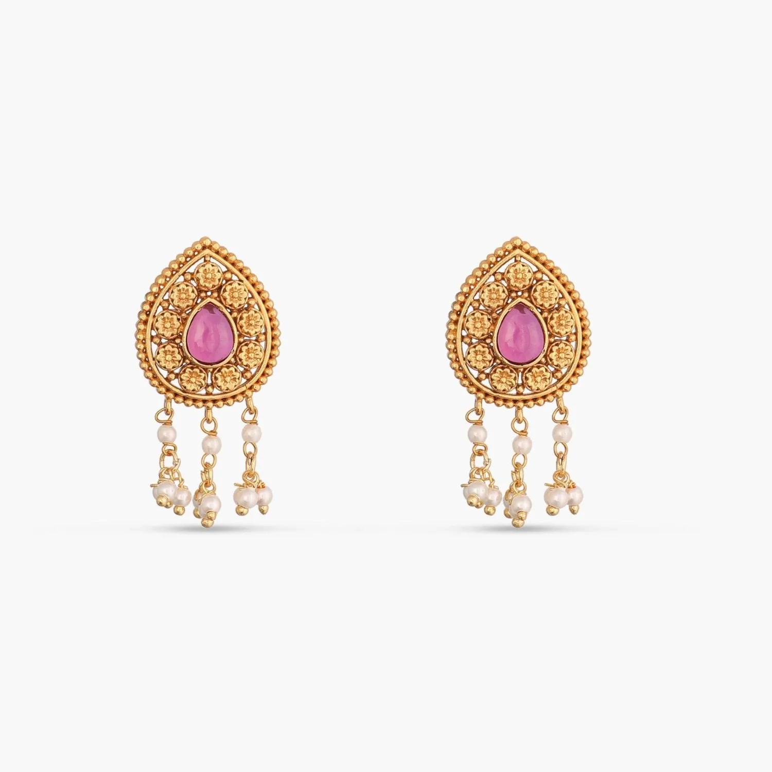 Irisa Antique Red Kempu Stud Earrings