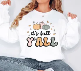 'It's Fall Y'all' teacher sweatshirt in white, green, pink and tan