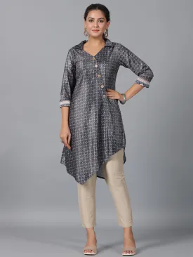 Juniper Green Geometric Printed Velvet Asymmetric Kurta.