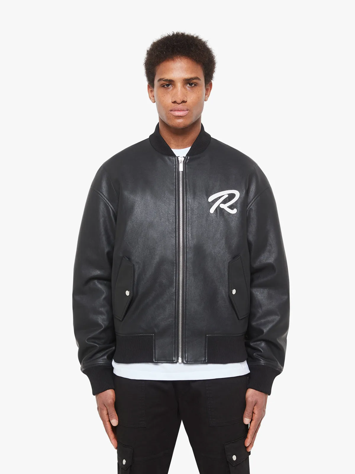 LEATHER BOMBER JACKET - BLACK