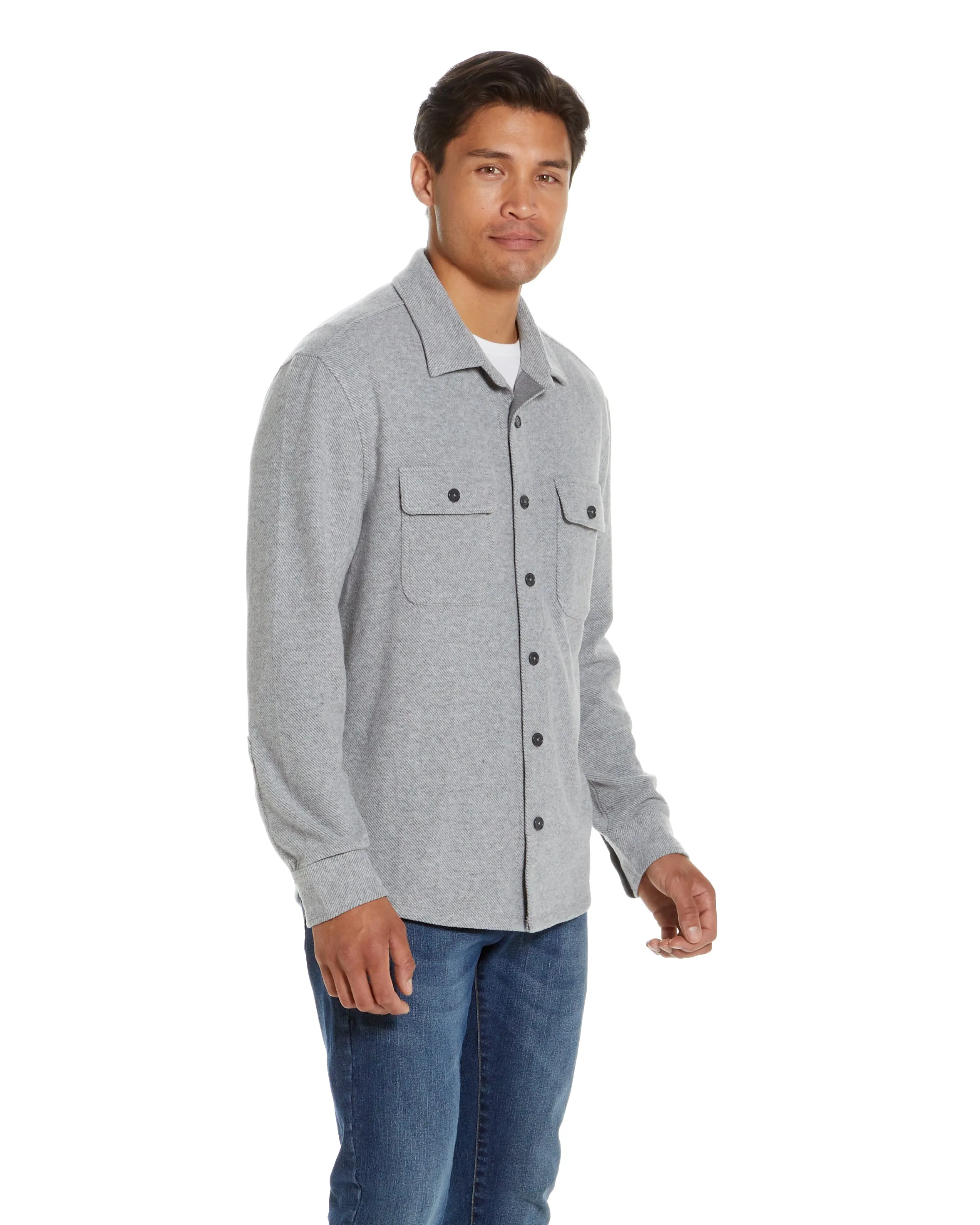 Long Sleeve Light Heather Grey Flannel Shirt Combo Layering Piece with Magnetic Closures