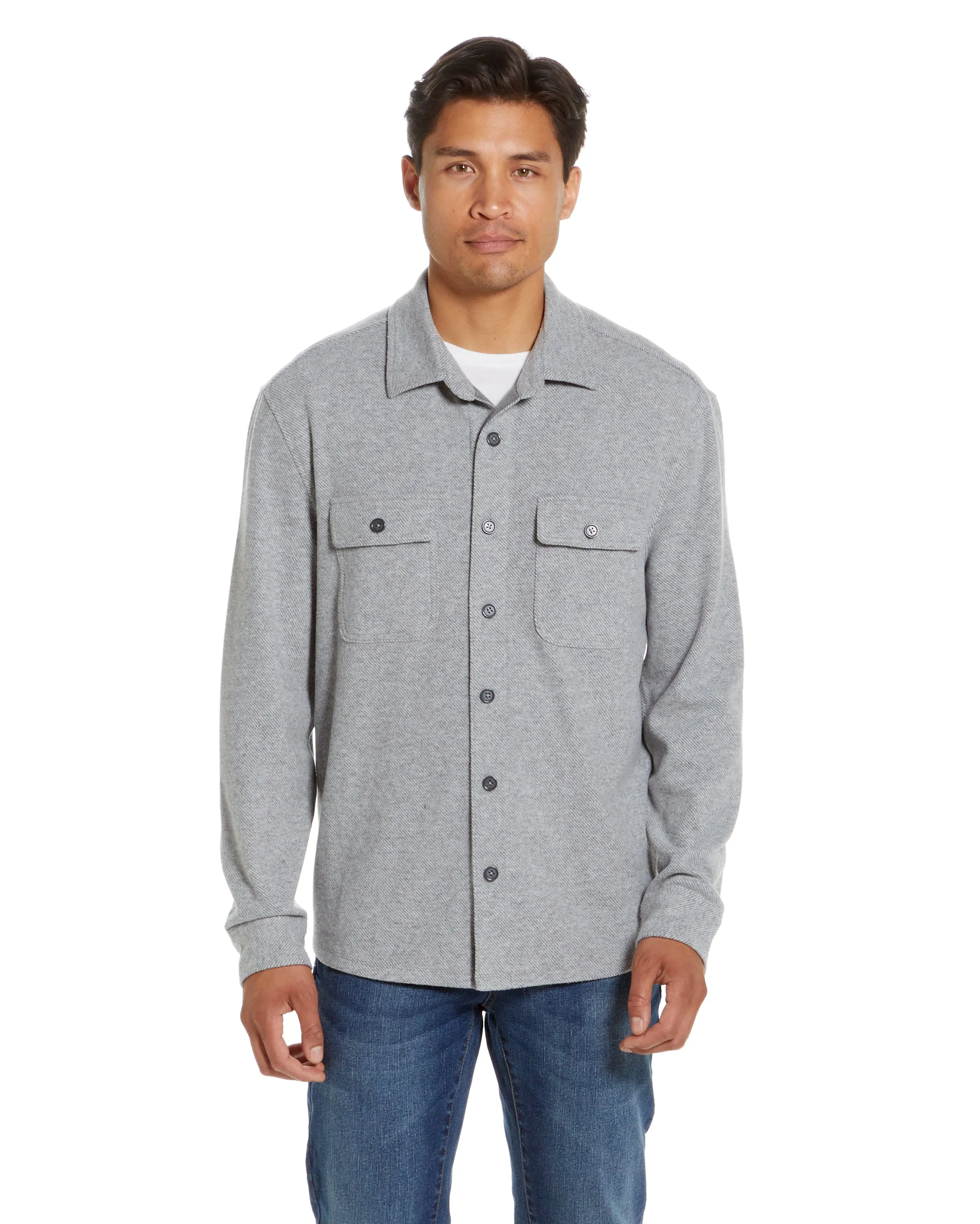 Long Sleeve Light Heather Grey Flannel Shirt Combo Layering Piece with Magnetic Closures