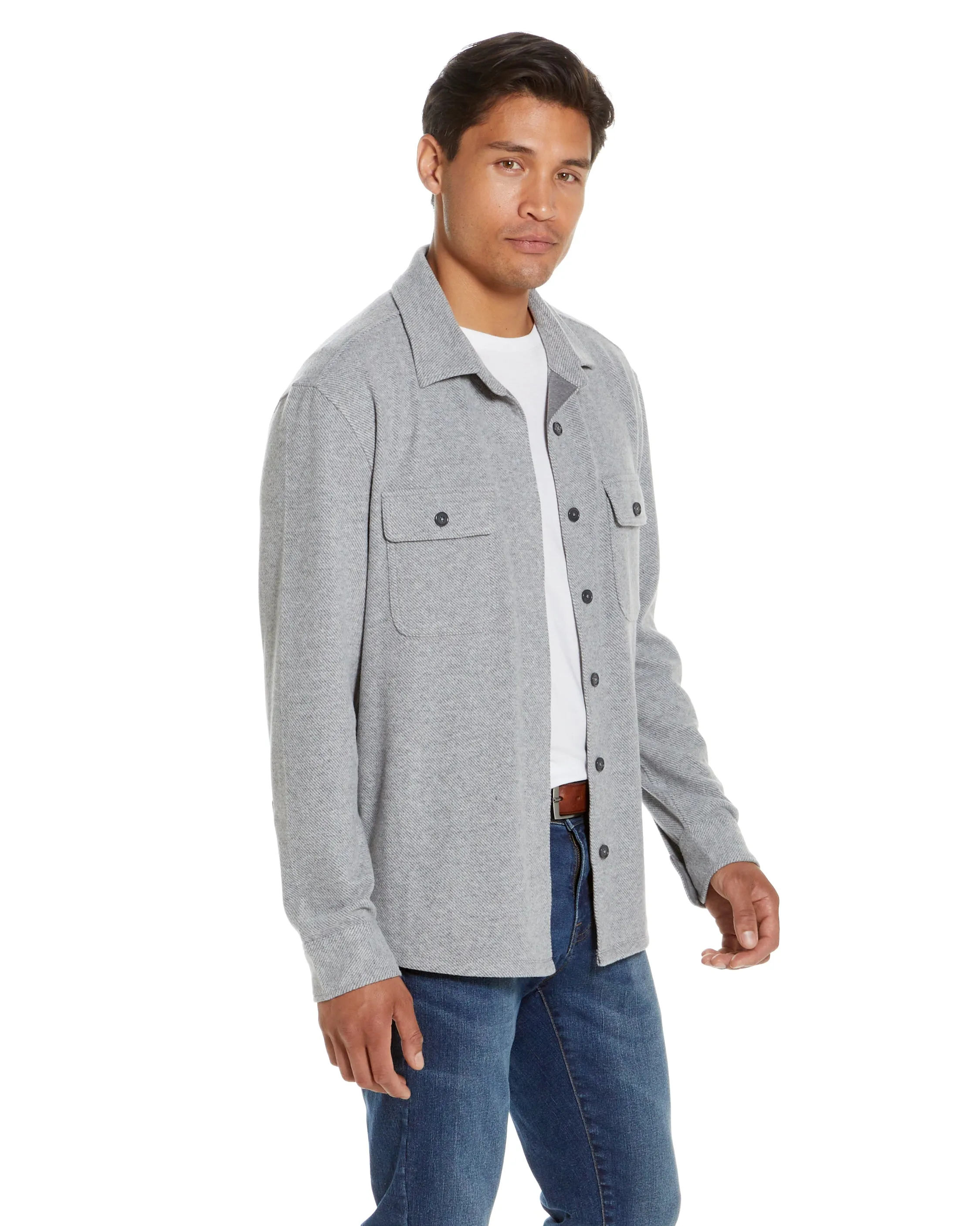 Long Sleeve Light Heather Grey Flannel Shirt Combo Layering Piece with Magnetic Closures