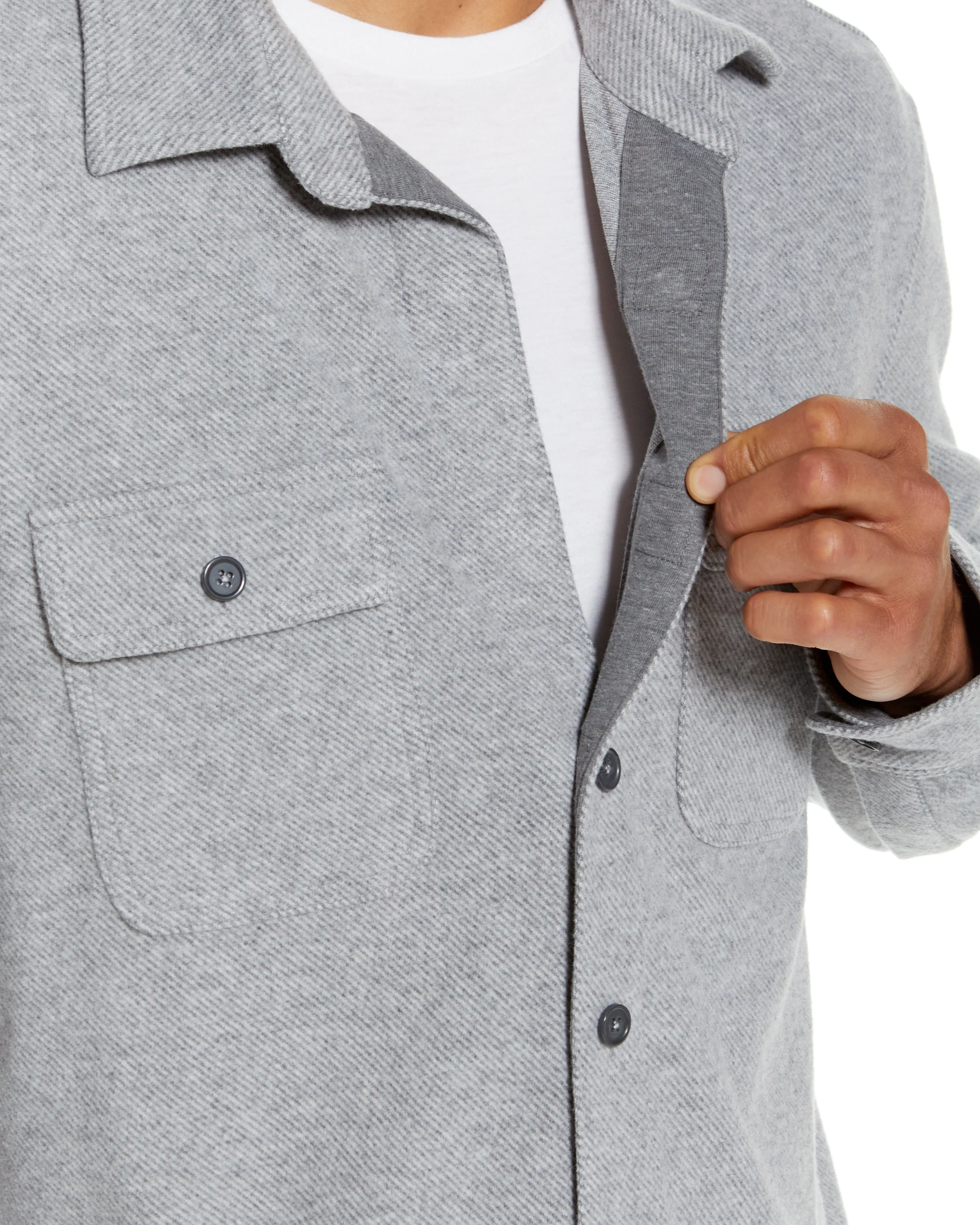 Long Sleeve Light Heather Grey Flannel Shirt Combo Layering Piece with Magnetic Closures