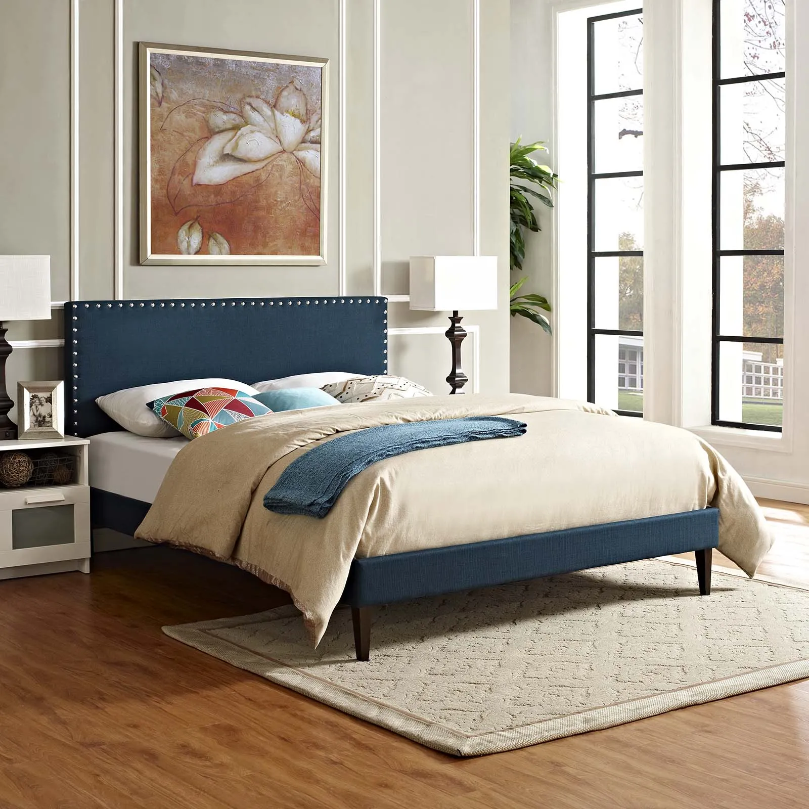 Macie Fabric Platform Bed with Squared Tapered Legs