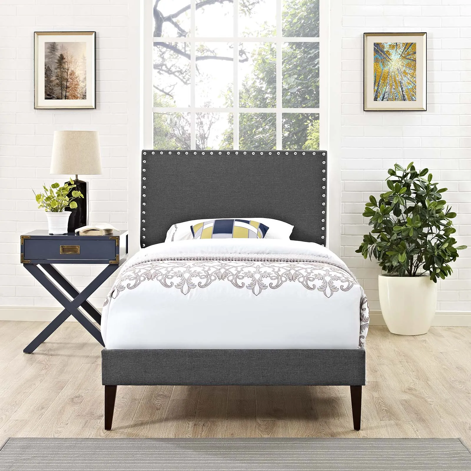 Macie Fabric Platform Bed with Squared Tapered Legs