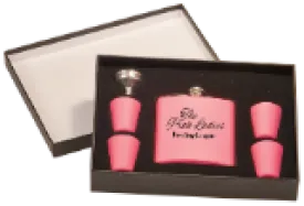 Matte Pink Flask Set in Black Presentation Box