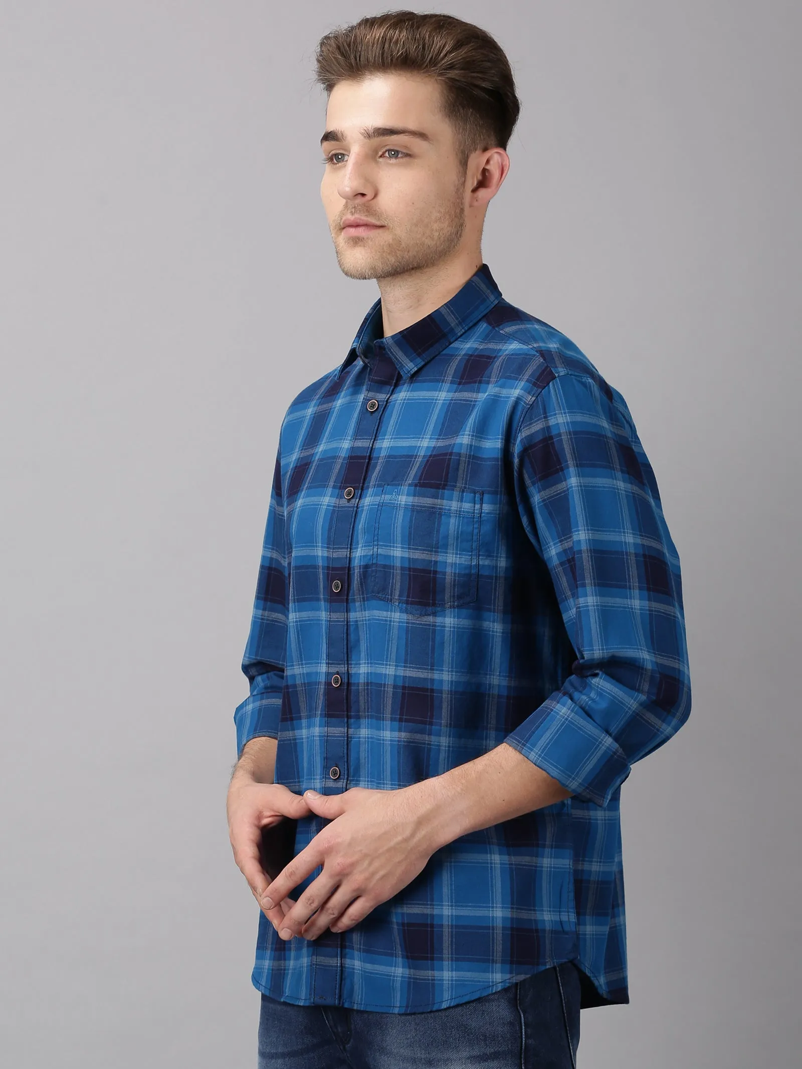 MEN'S BLUE CHECK SLIM FIT SHIRT