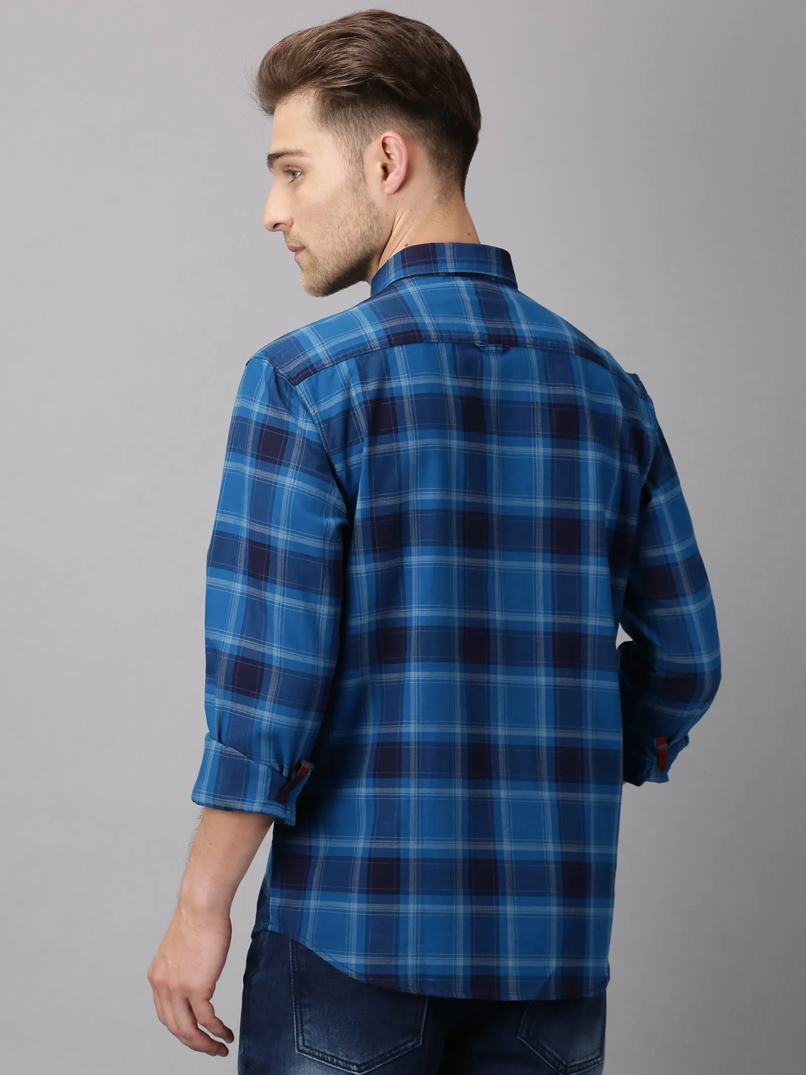 MEN'S BLUE CHECK SLIM FIT SHIRT