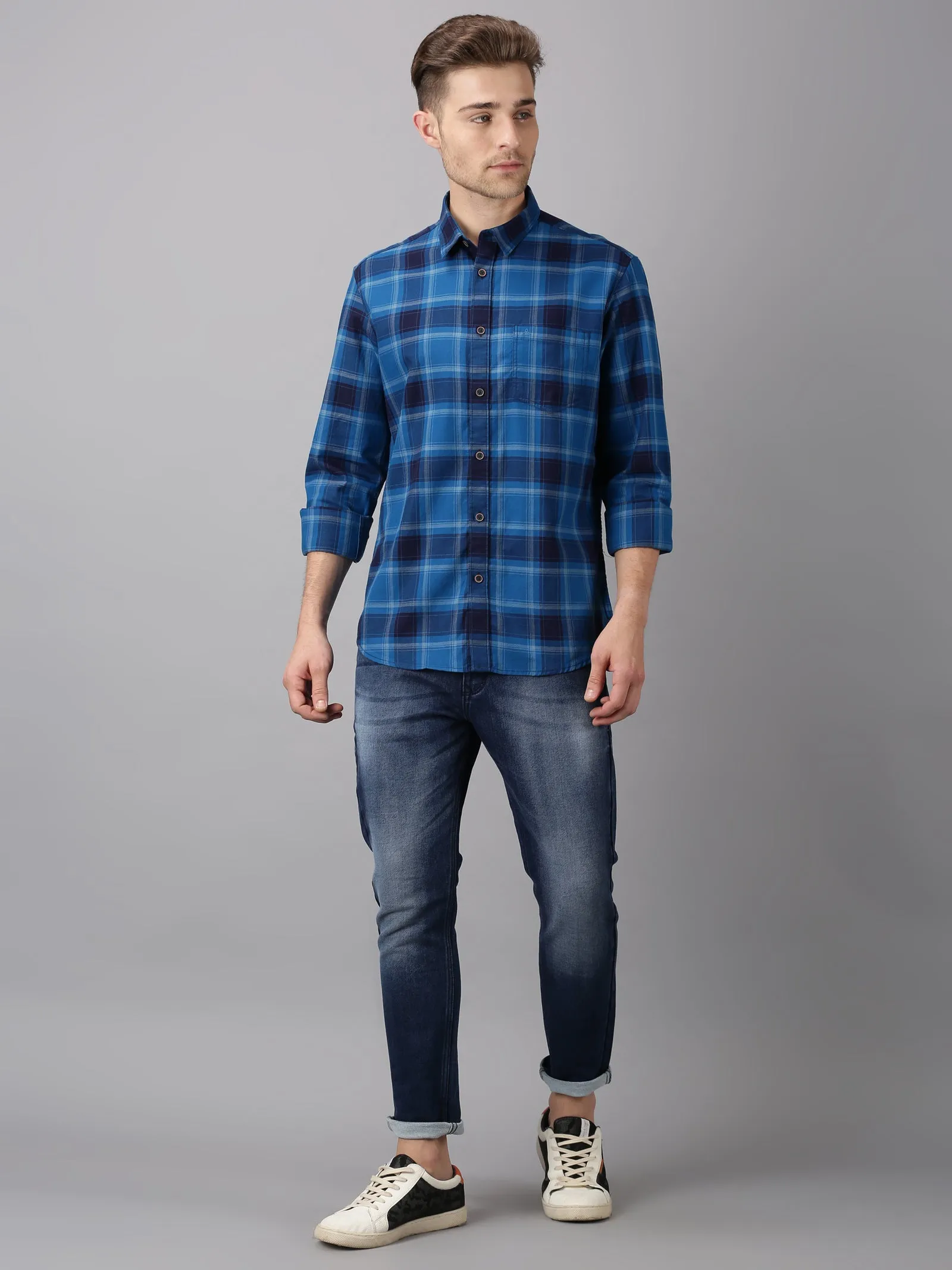 MEN'S BLUE CHECK SLIM FIT SHIRT