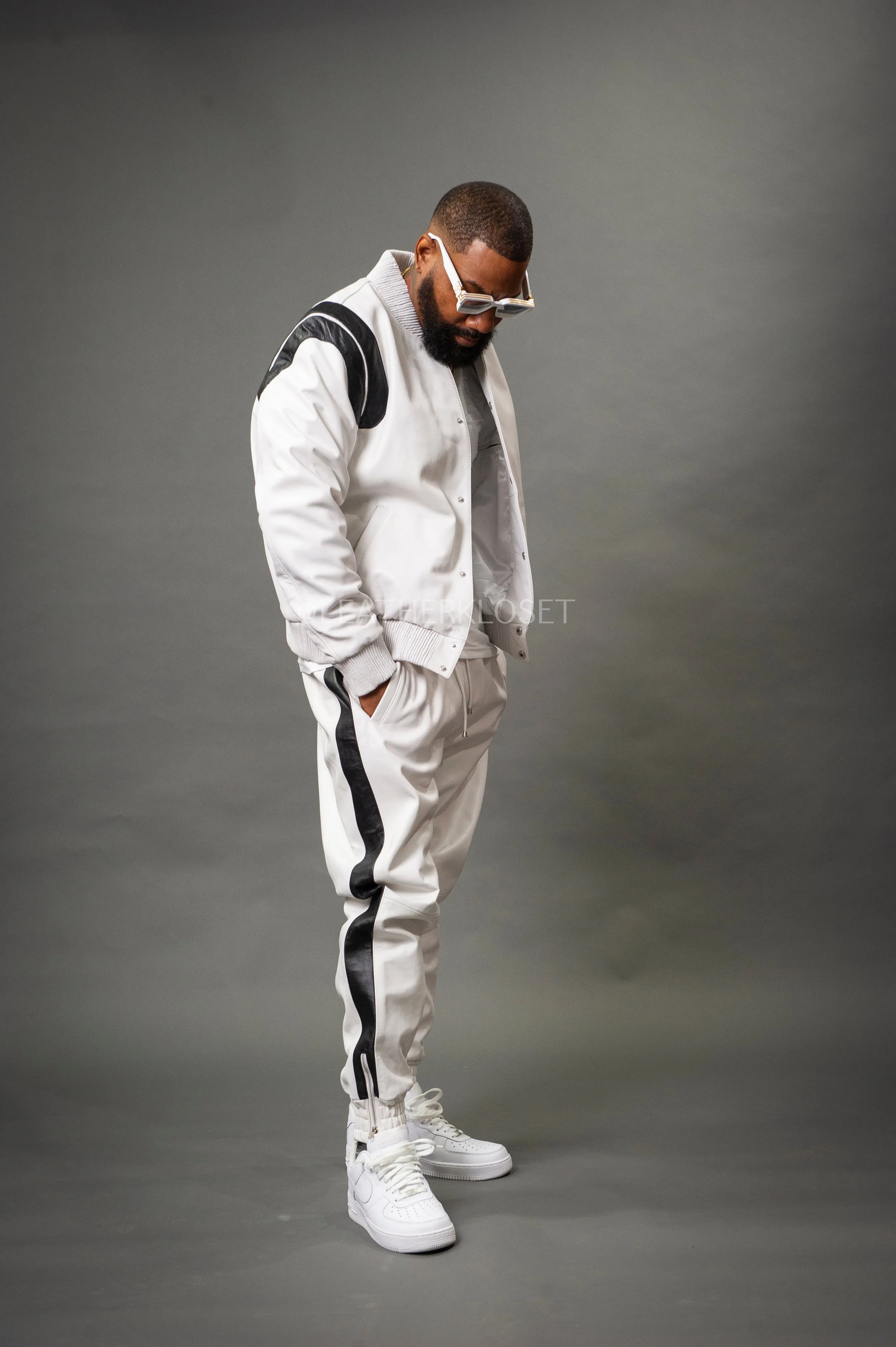 Men's Liam Leather Track Suit [White/Black]