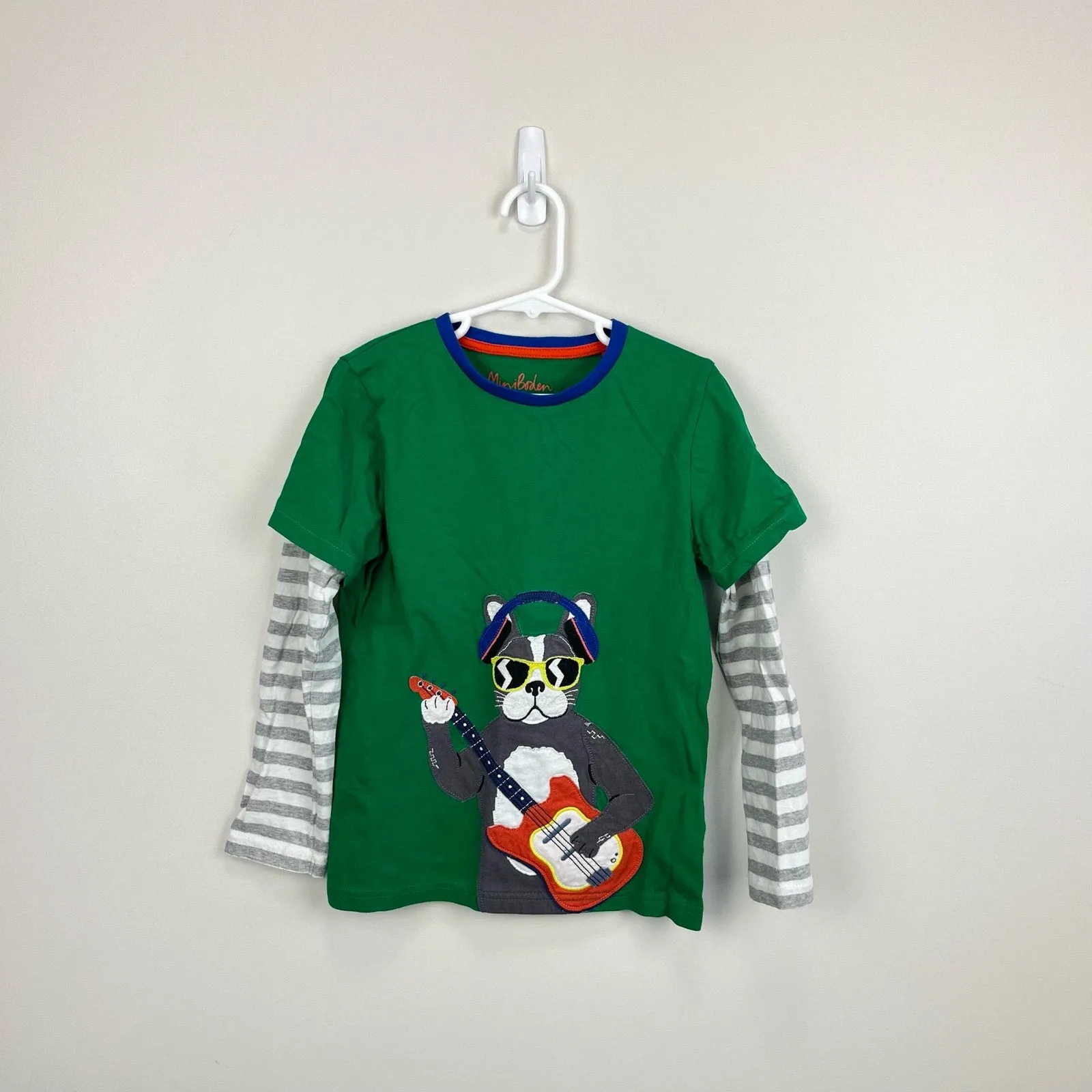 Mini Boden Applique Mock Sleeve T-Shirt French Bulldog 6-7