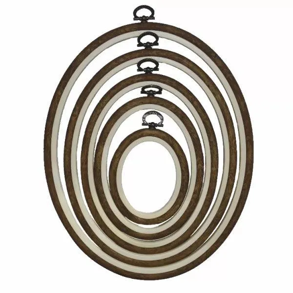 Nurge Flexi Embroidery Hoop OVAL, Woodgrain finish color