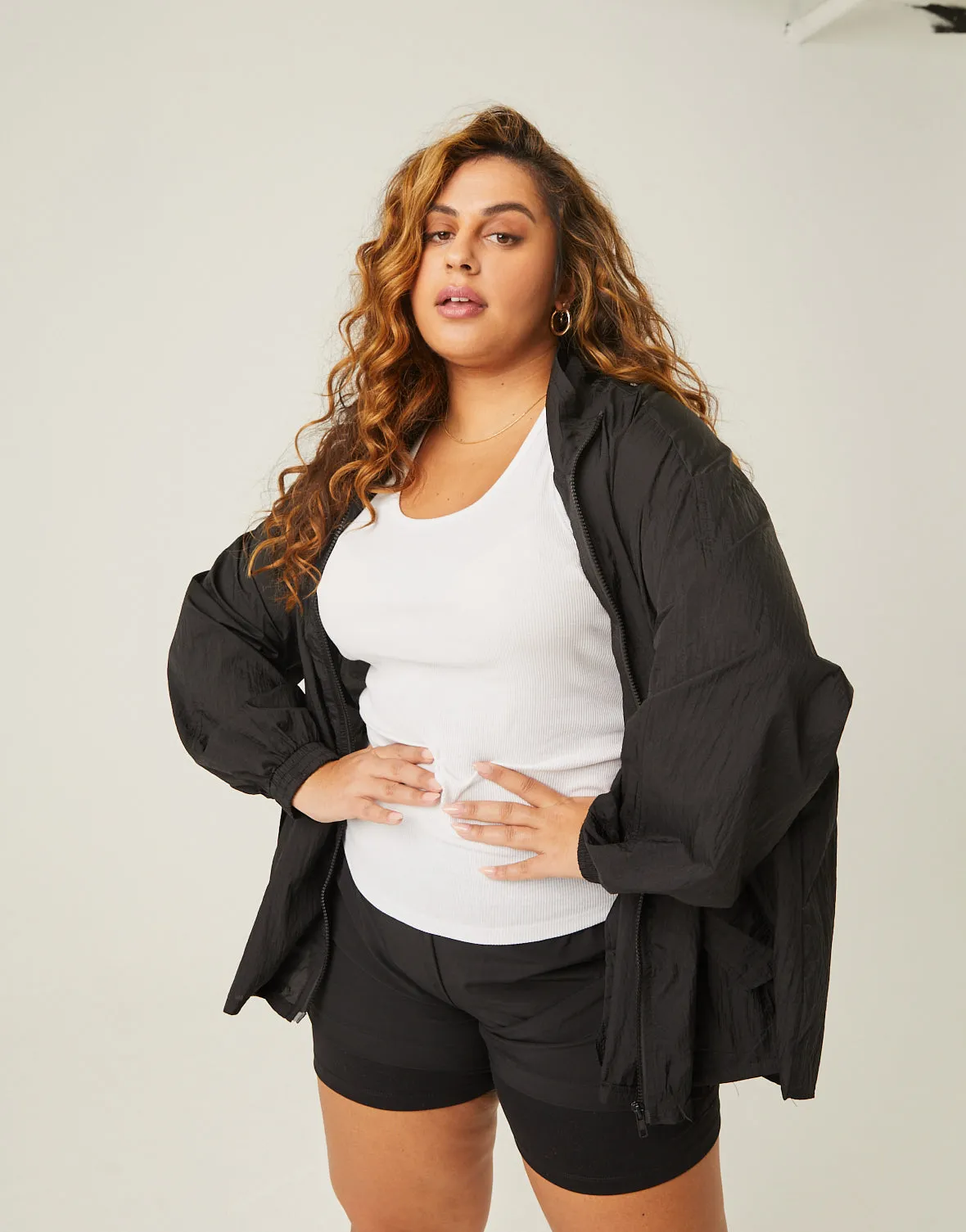 Plus Size Zip Up Windbreaker Jacket