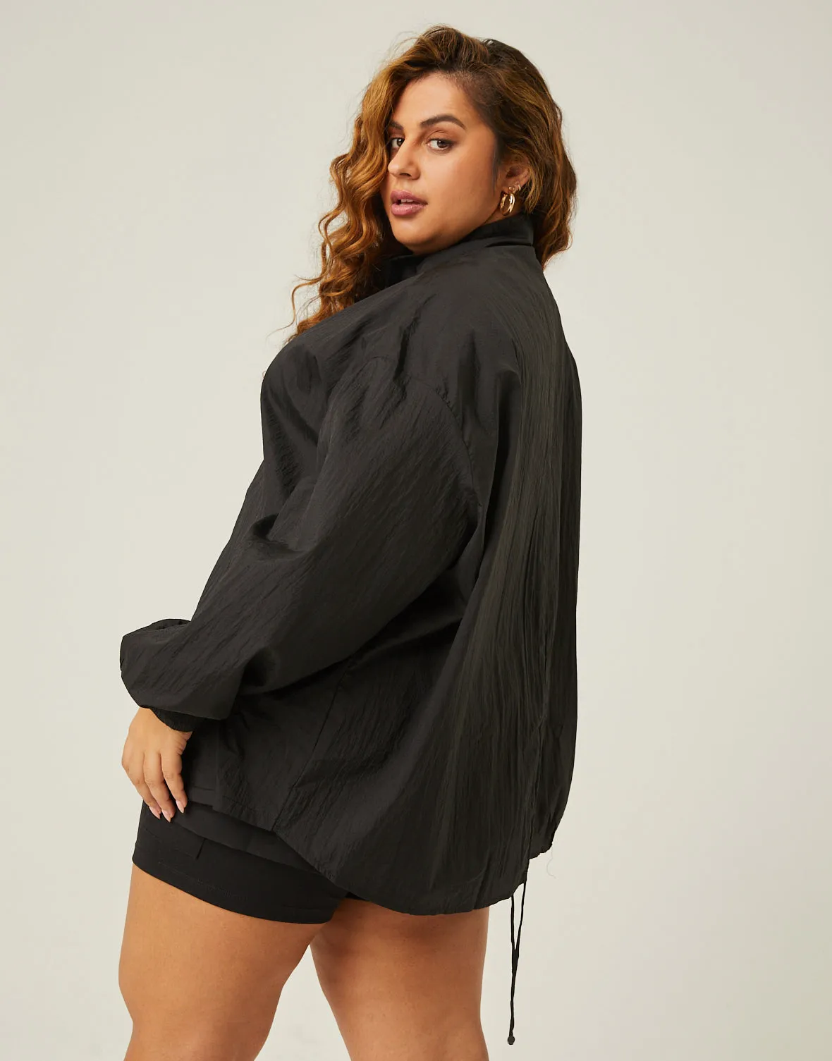 Plus Size Zip Up Windbreaker Jacket