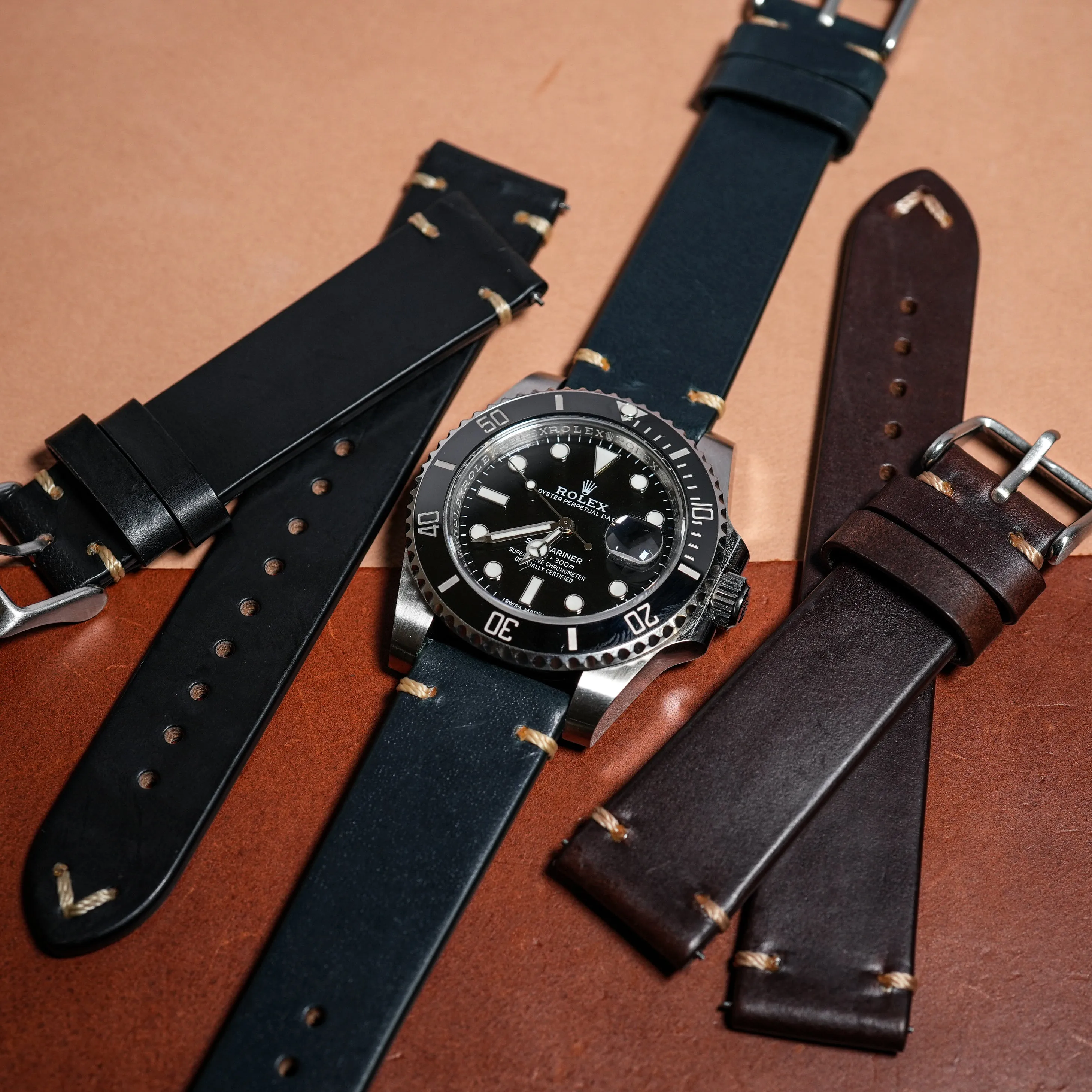 Premium Rally Suede Leather Watch Strap in Black