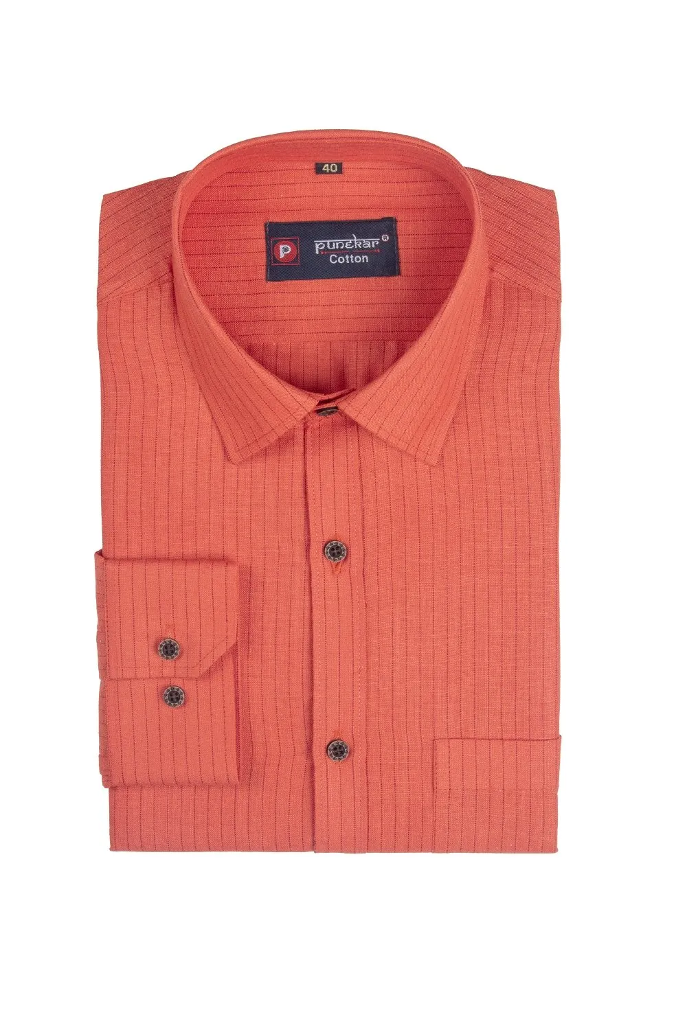 Punekar Cotton Orange Color Lining Criss Cross Woven Cotton Shirt for Men's.