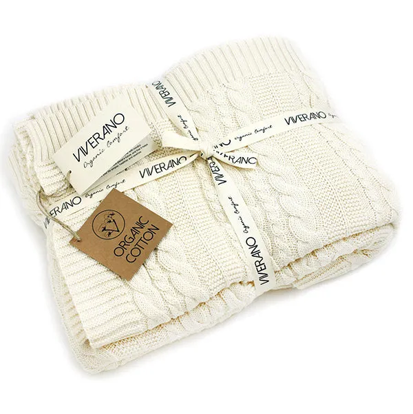 Pure Organic Cotton Cable Knit Throw Blanket 50x70 (5 Colors)