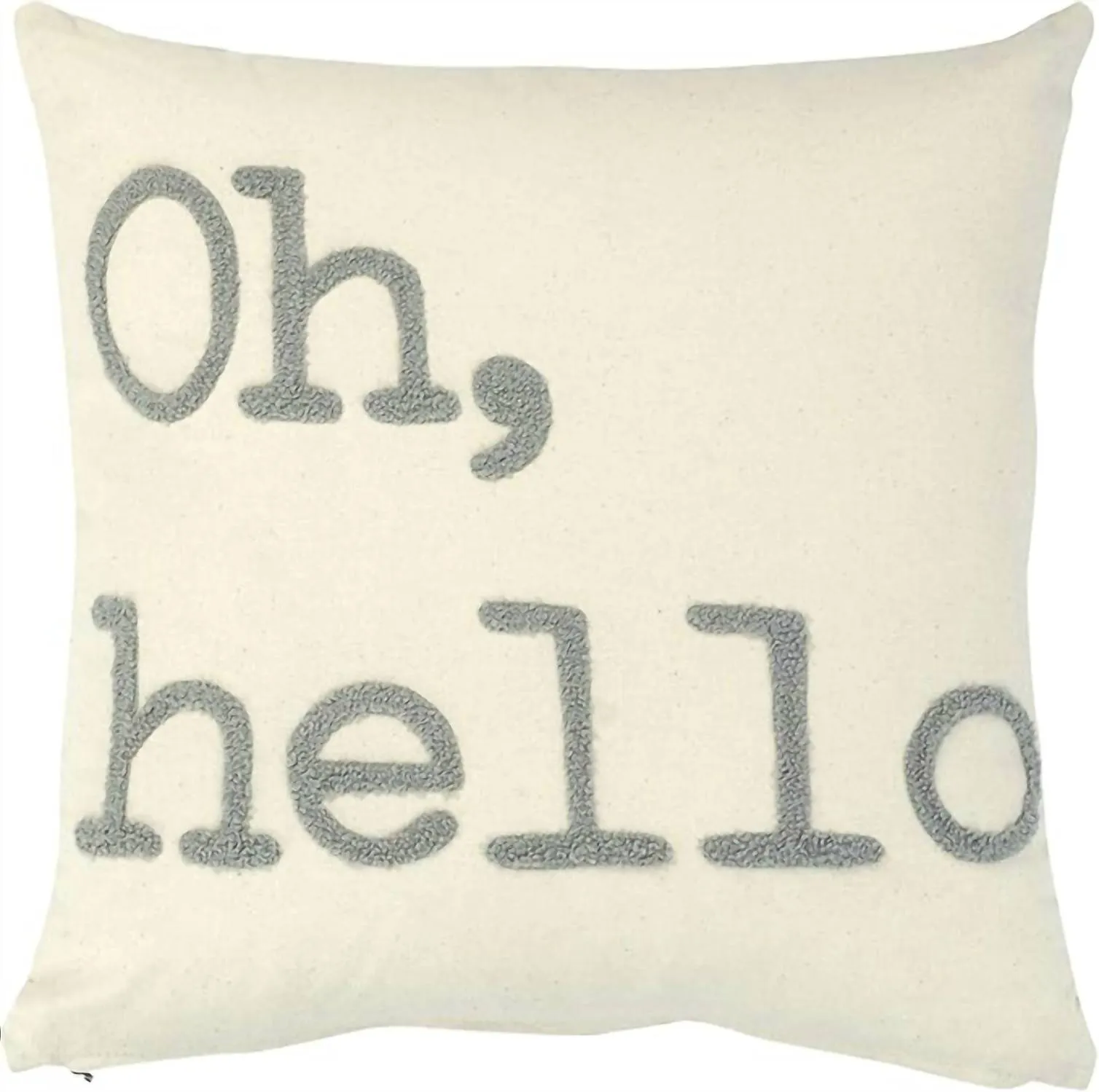 "oh Hello" Embroidery Pillow In Grey