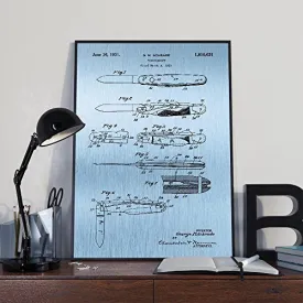 Schrade Pocketknife Framed Patent Art Print Blue Steel (8" x 10")