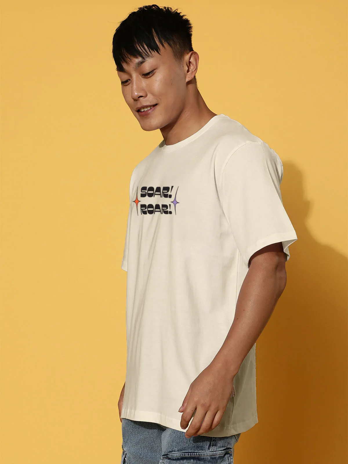 Sour Roar Swan White Oversized Printed Tshirt