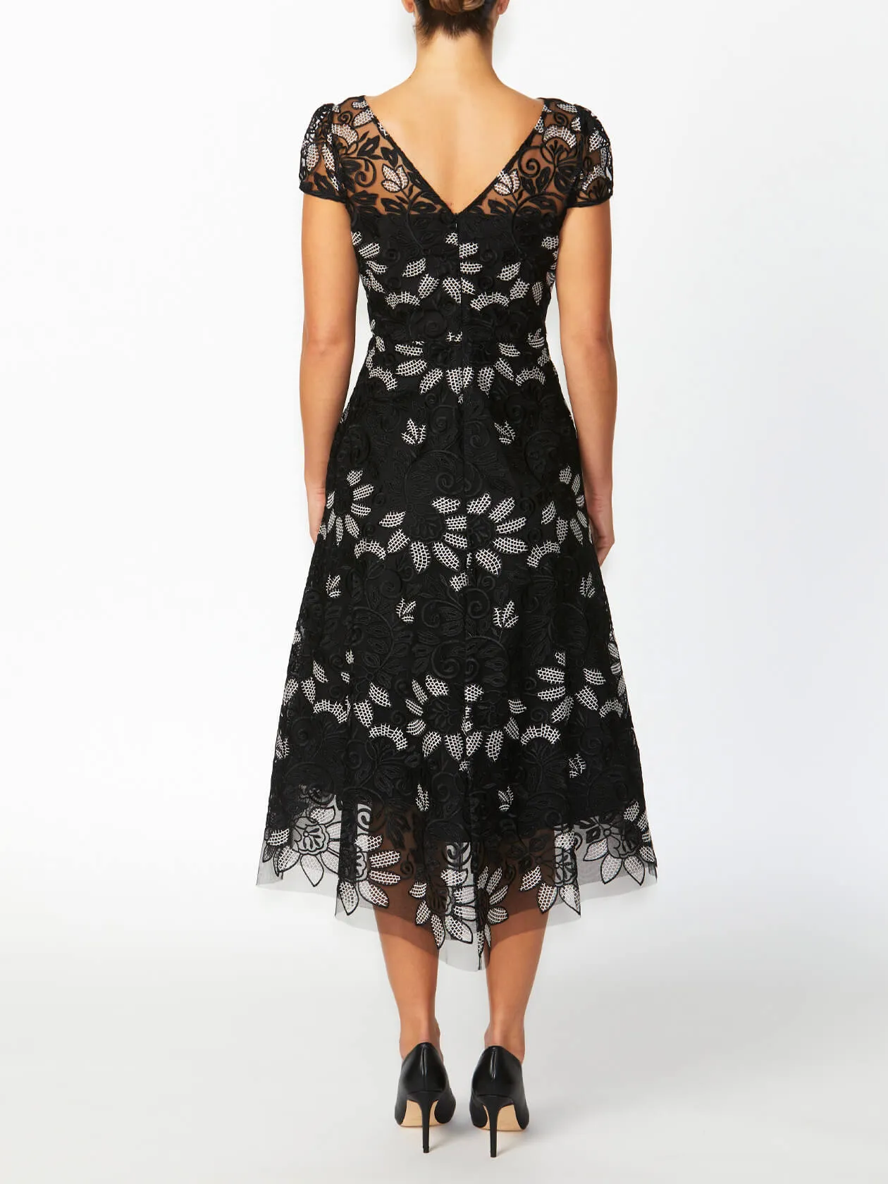 Stellar Black Embroidered A-Line Dress