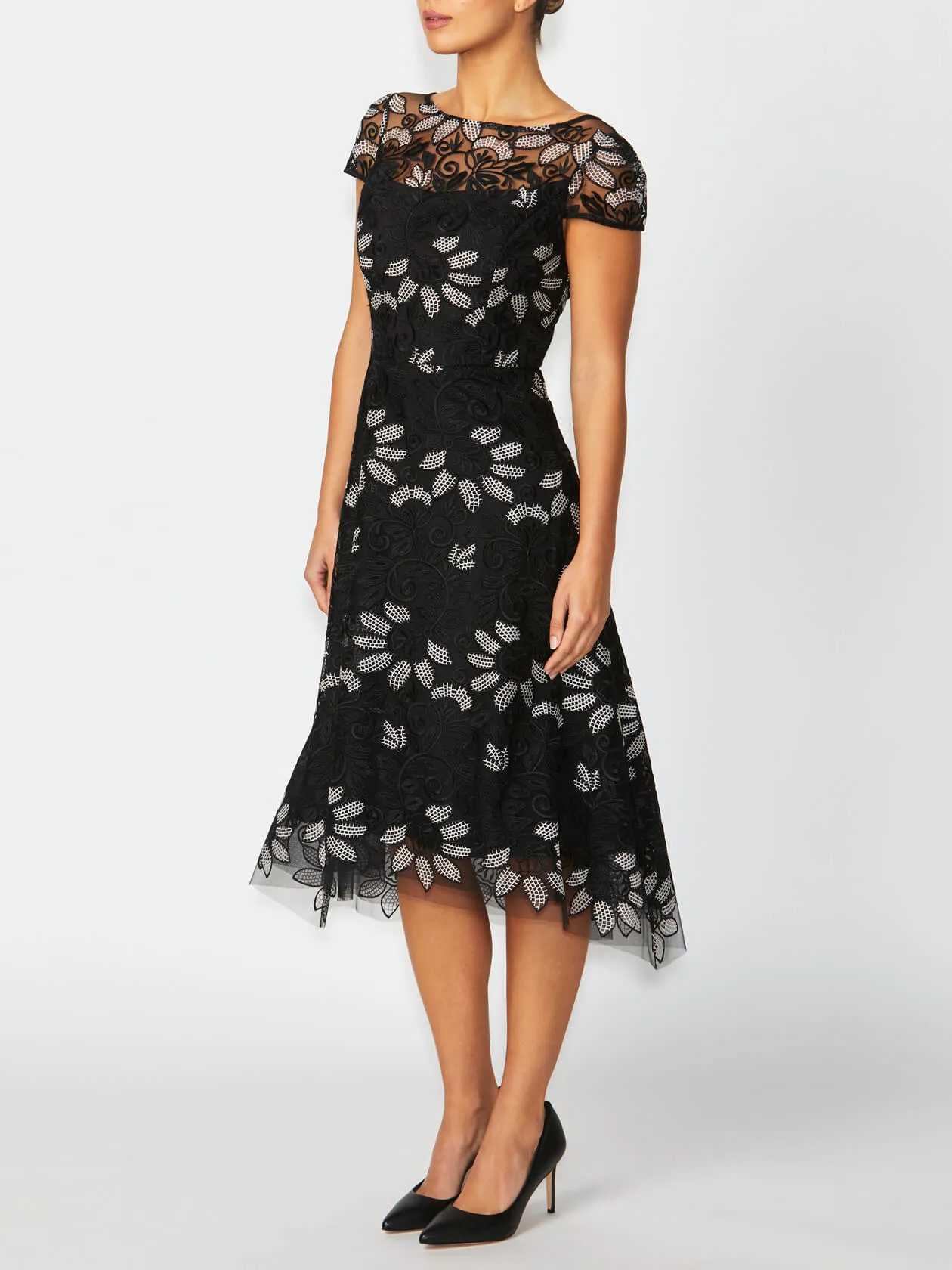 Stellar Black Embroidered A-Line Dress