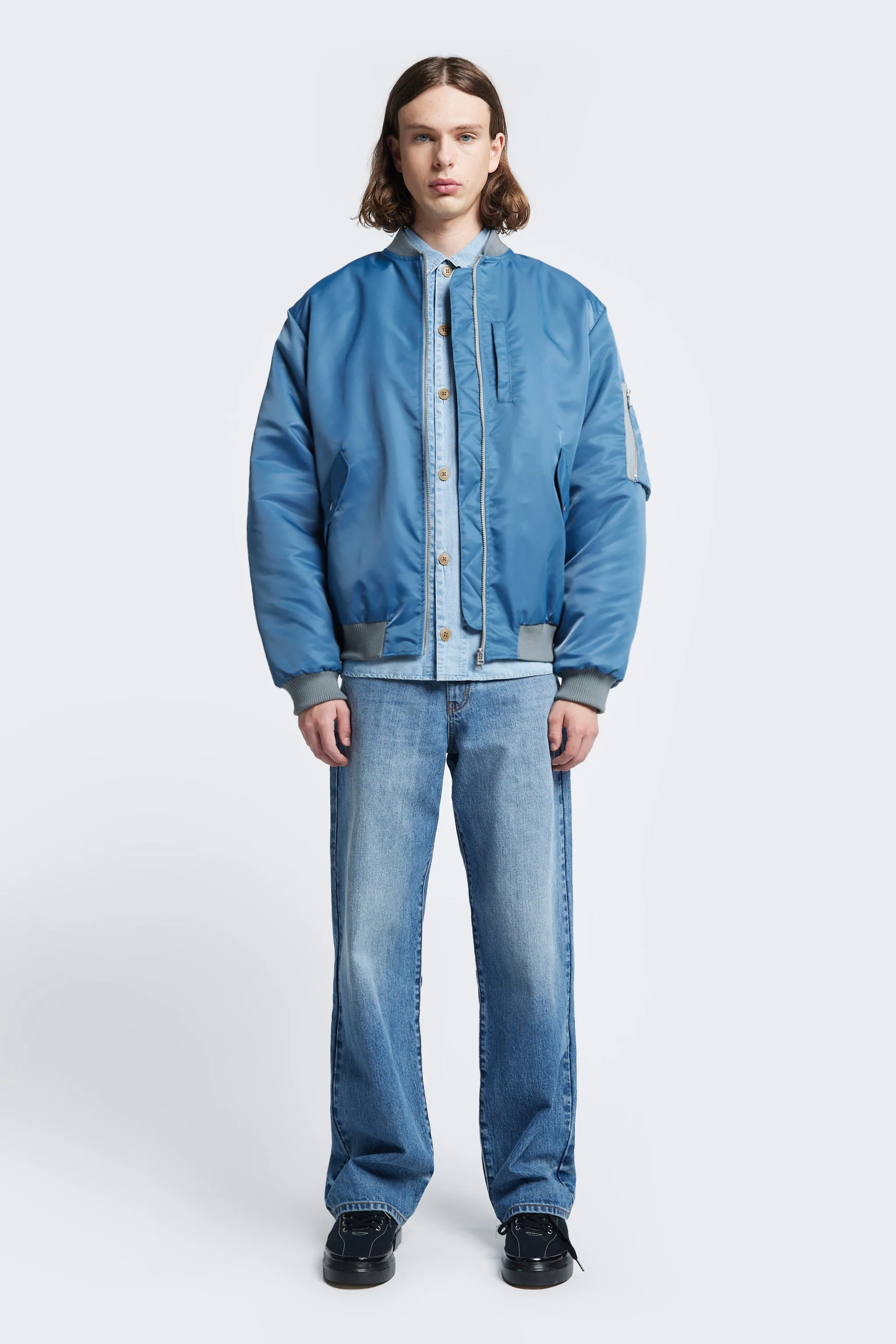 Blue Strata Bomber Jacket with Enhanced Features