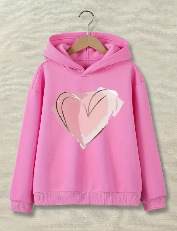 Sweetheart Print Big Girls Casual Hoodie