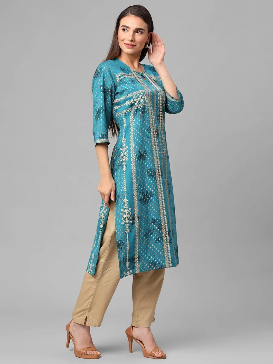 Teal Floral Printed Kurta