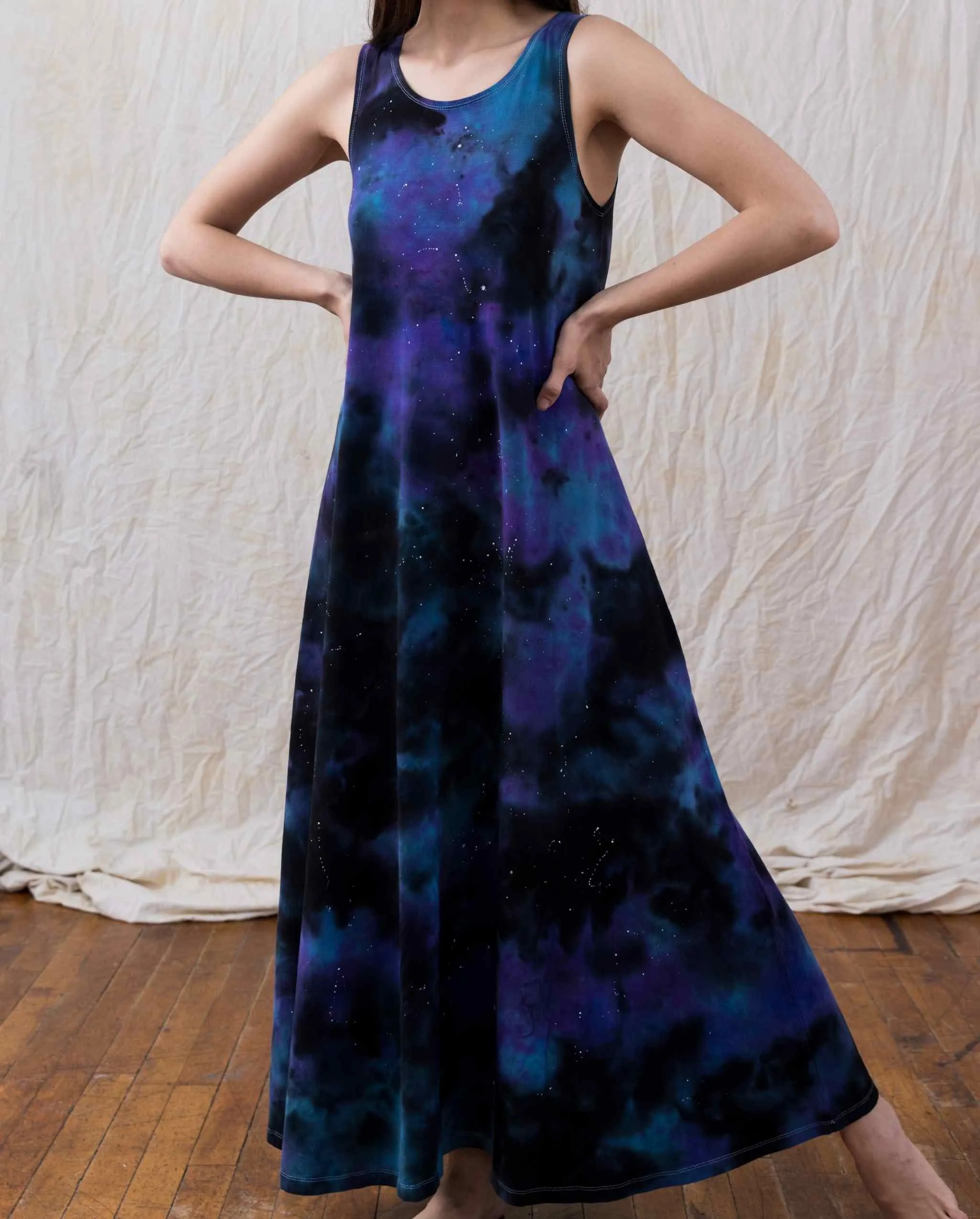 Universe Galaxy Tie Dye Cotton Black, Blue and Pink Constellation Maxi Fit Plus Size