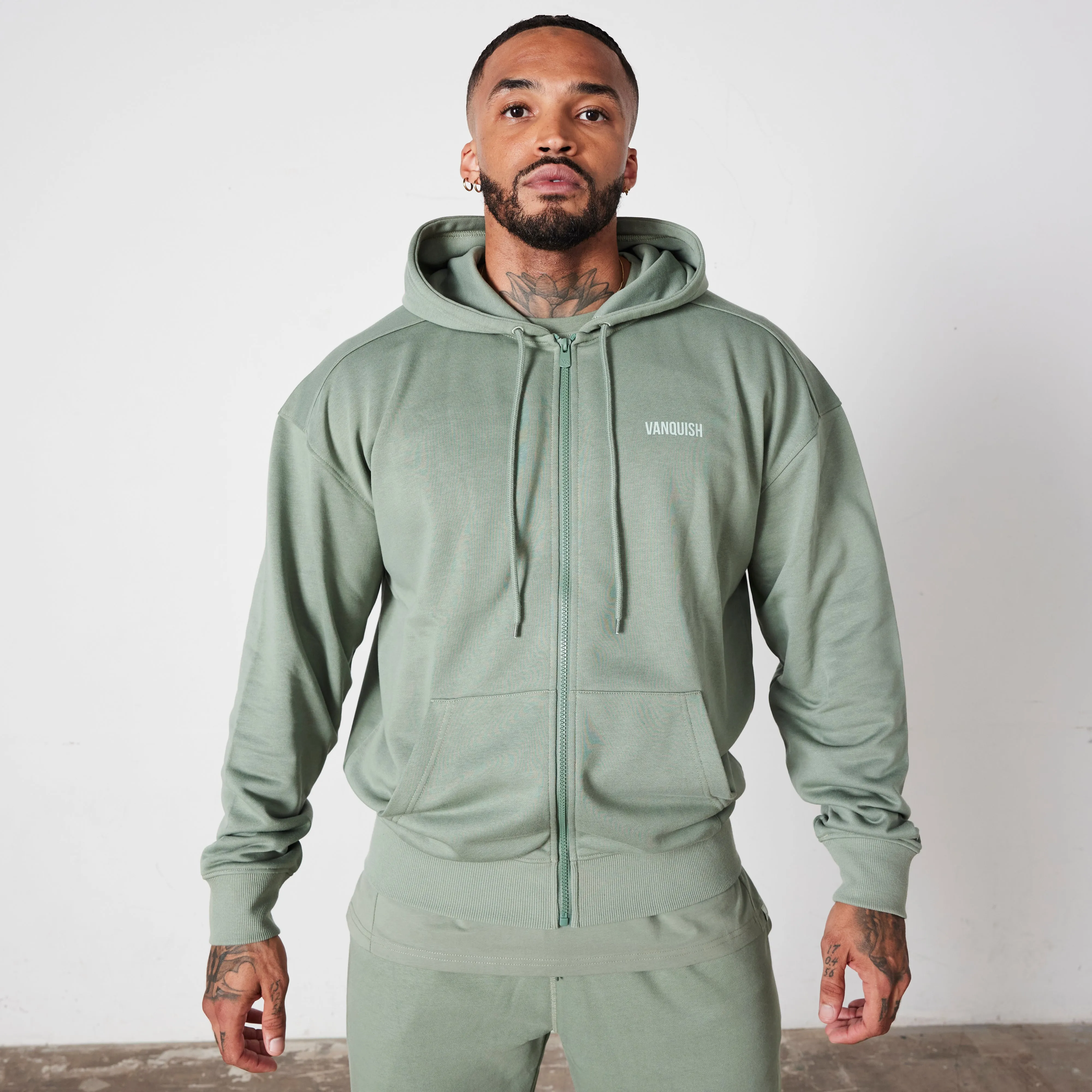 Vanquish Essential Green Oversized Full Zip Hoodie