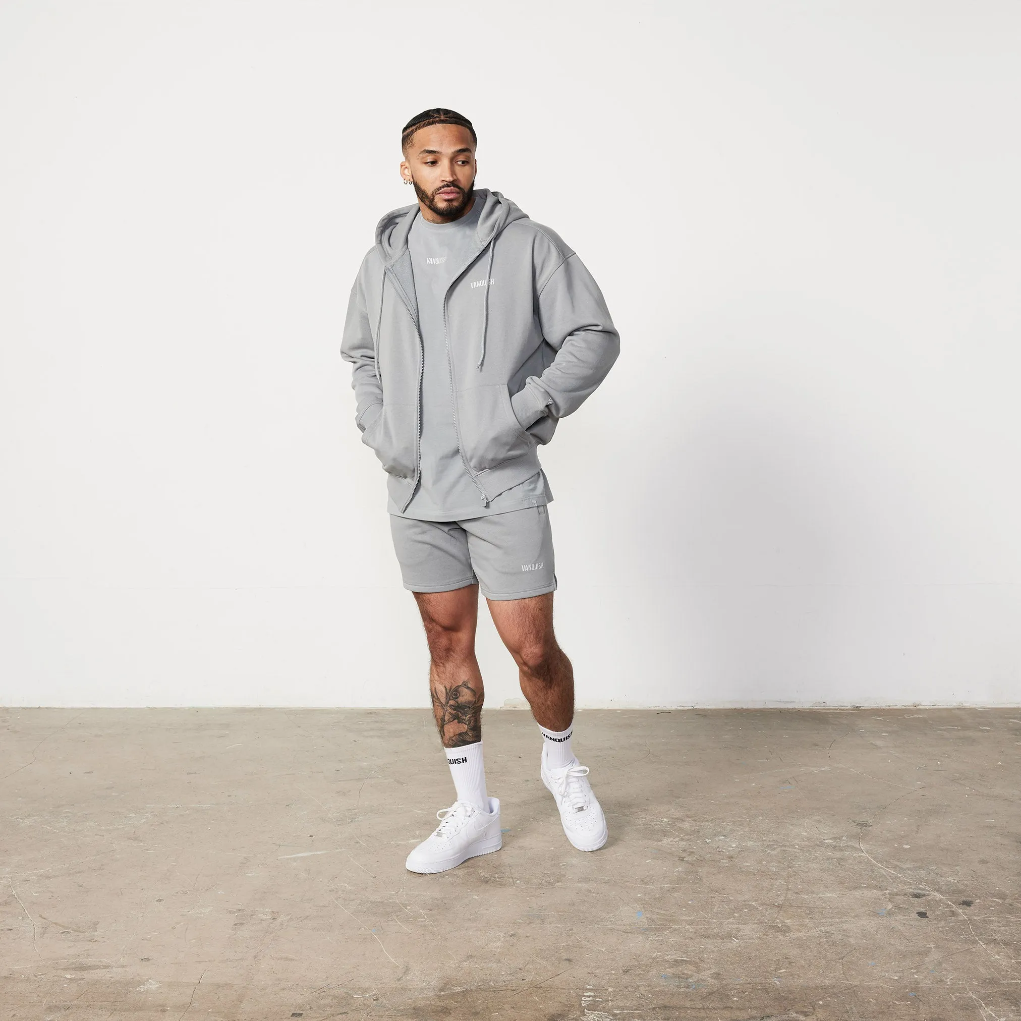 Vanquish Essential Steel Grey Oversized Full Zip Hoodie