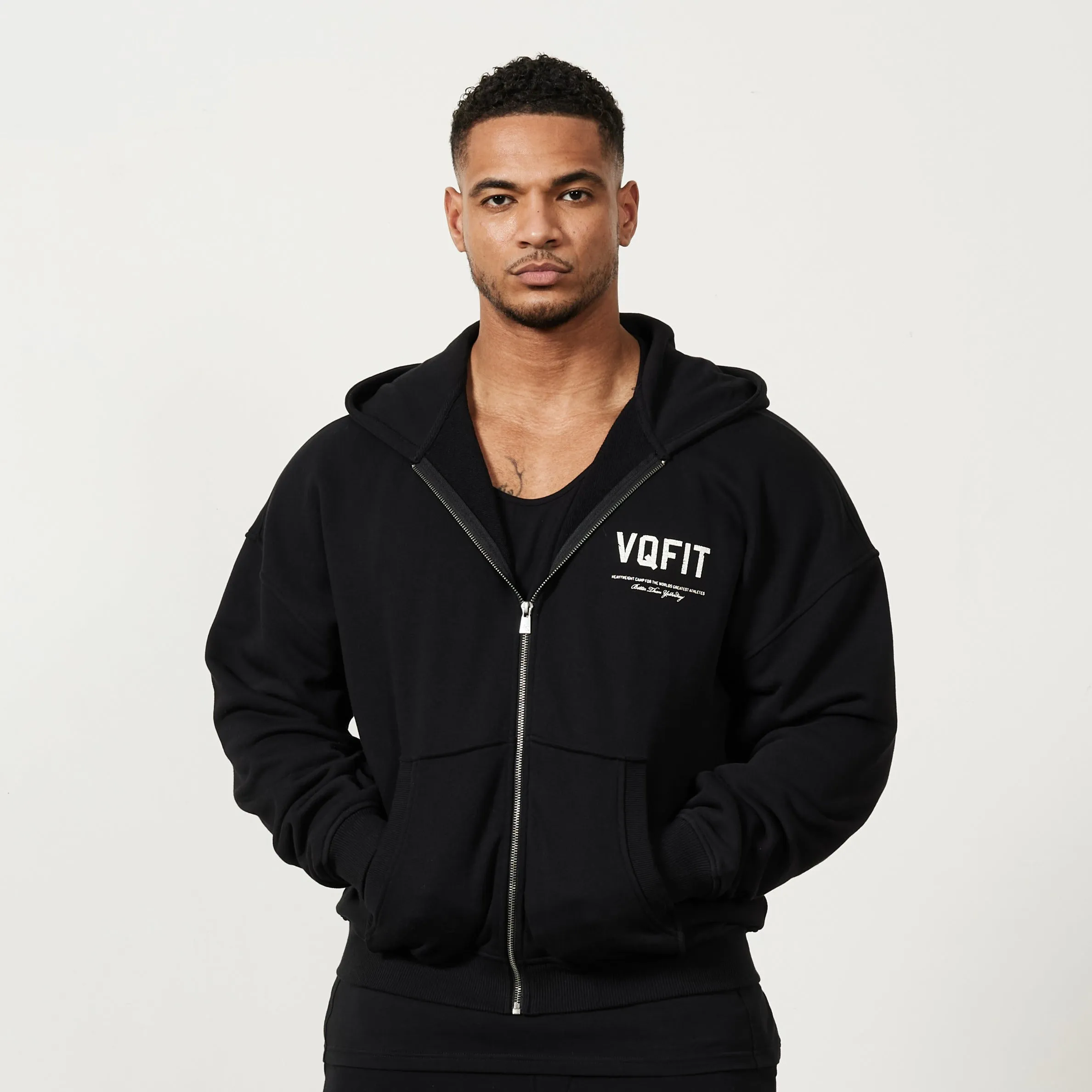 Vanquish VQFIT Distressed Print Black Full Zip Oversized Hoodie