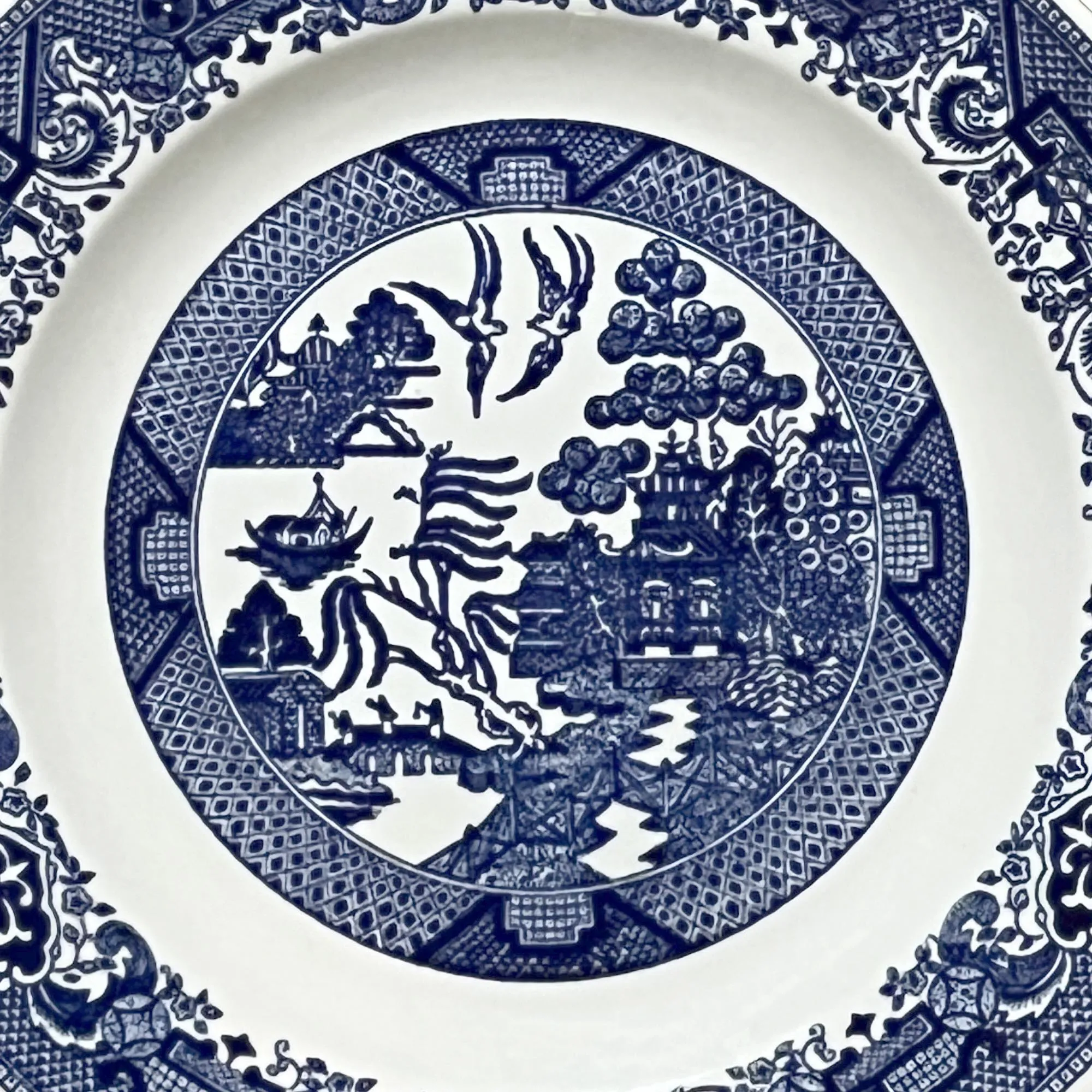 Willow Ware by Royal China Blue Dinner Plates. 10 inch. Set of 2