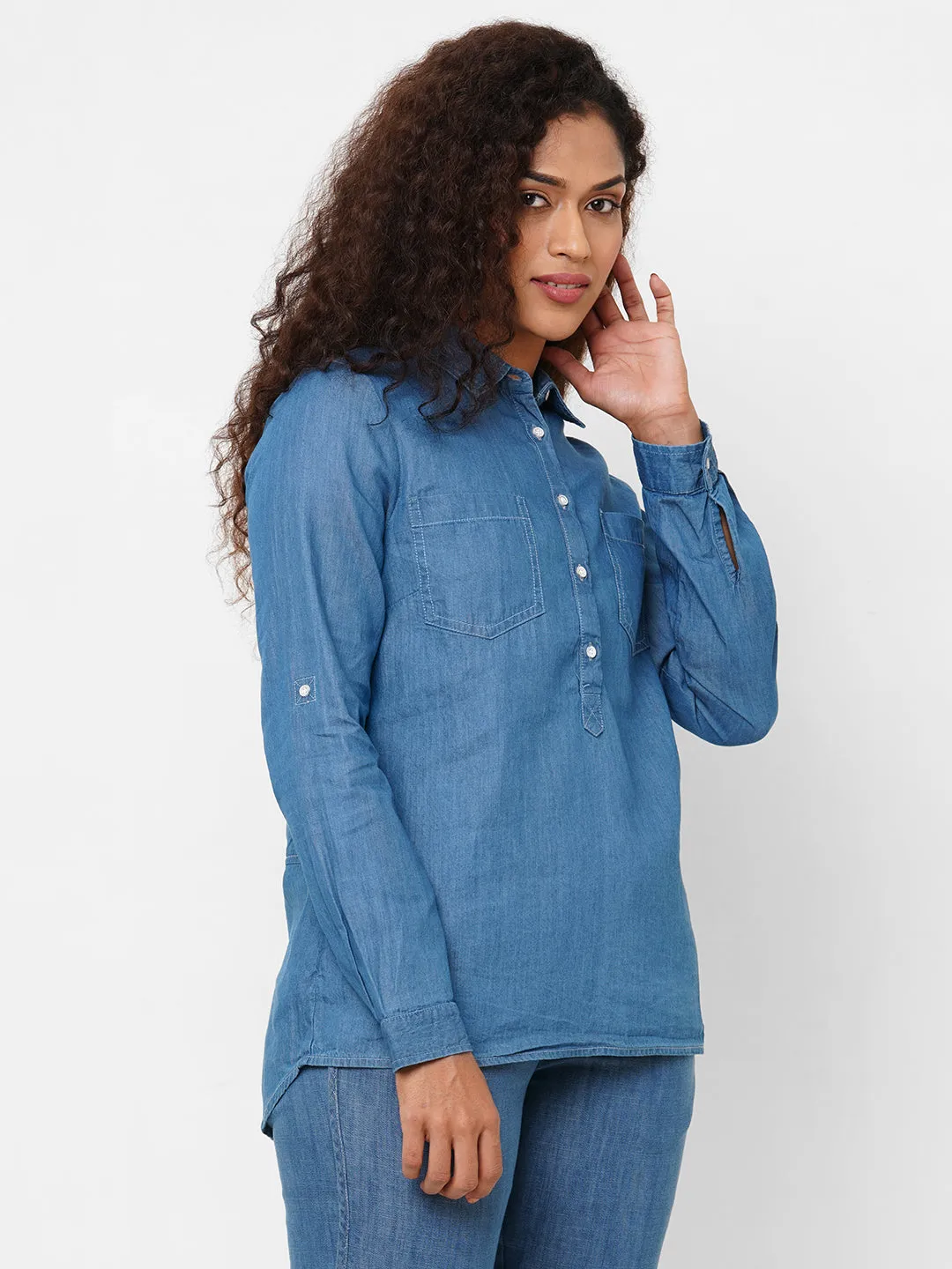 Women's Denim Cotton Viscose Regular Fit Blouse